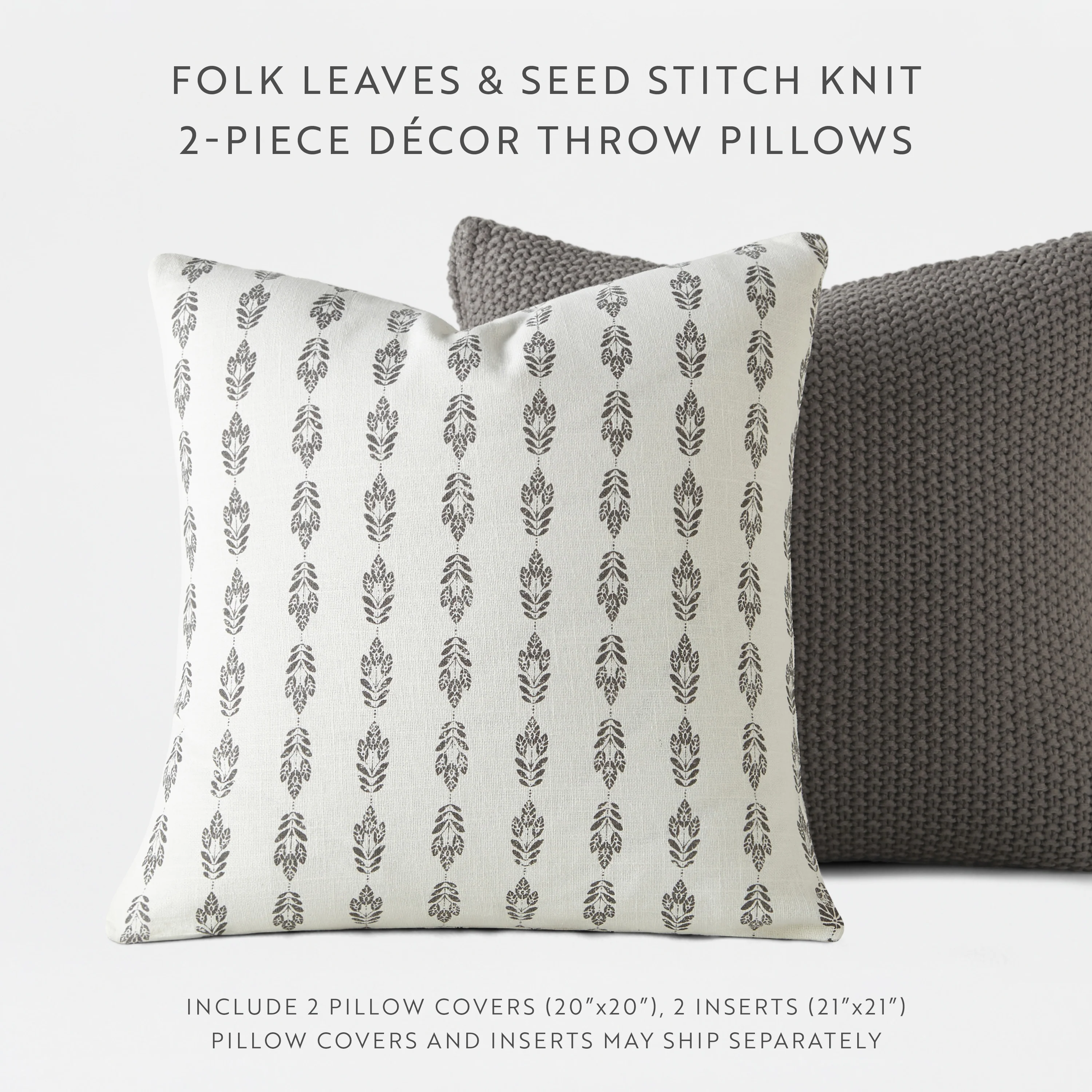 2-Pack Seed Stitch Knit With Folk Leaves Décor Throw Pillows - Image 3