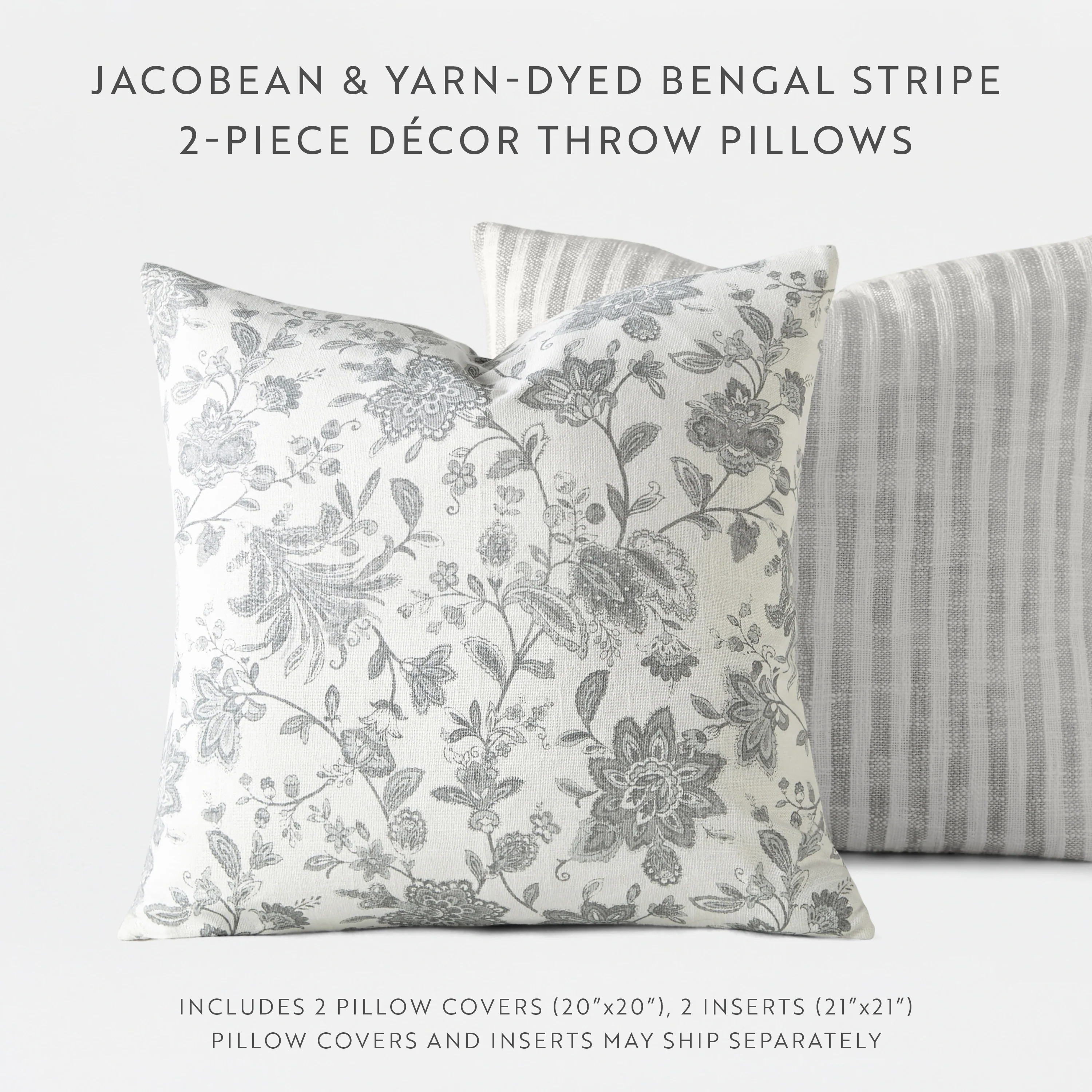 2-Pack Yarn-Dyed Bengal Stripe / Jacobean Décor Throw Pillows - Image 3