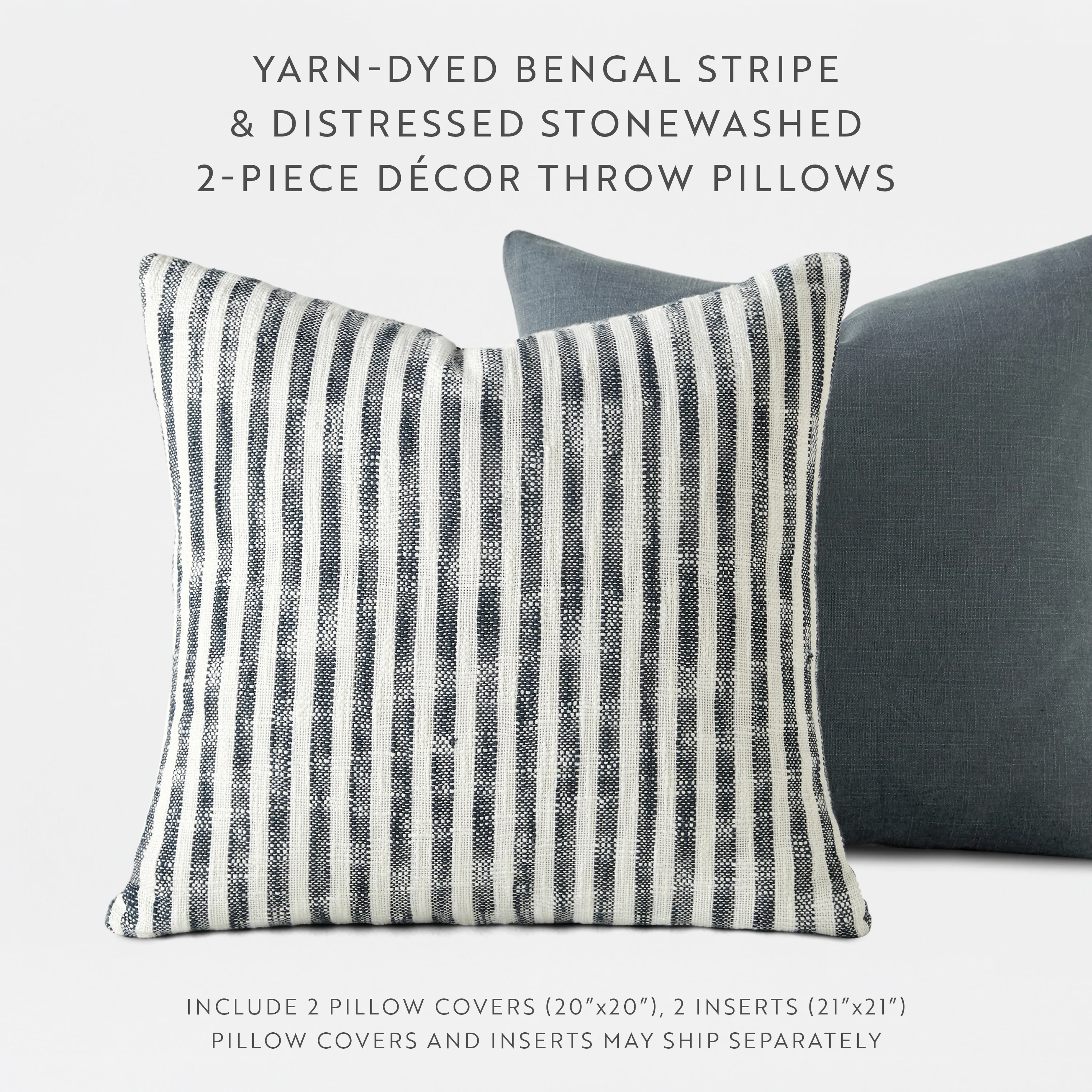 2-Pack Yarn-Dyed Bengal Stripe / Solid Décor Throw Pillows - Image 8