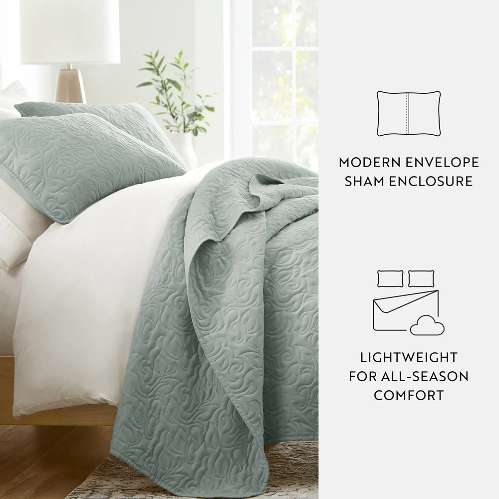 3-Piece Floral Stitch Quilted Coverlet Set - Image 43