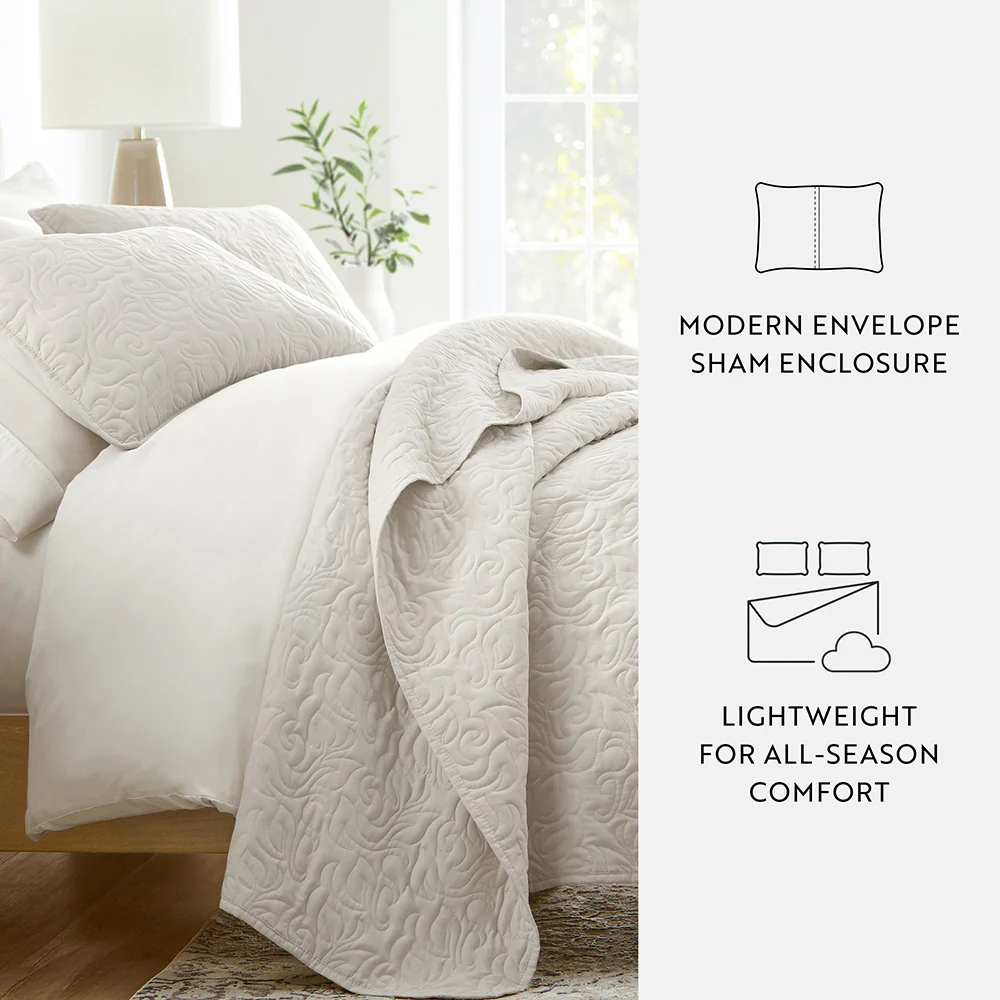 3-Piece Floral Stitch Quilted Coverlet Set - Image 47