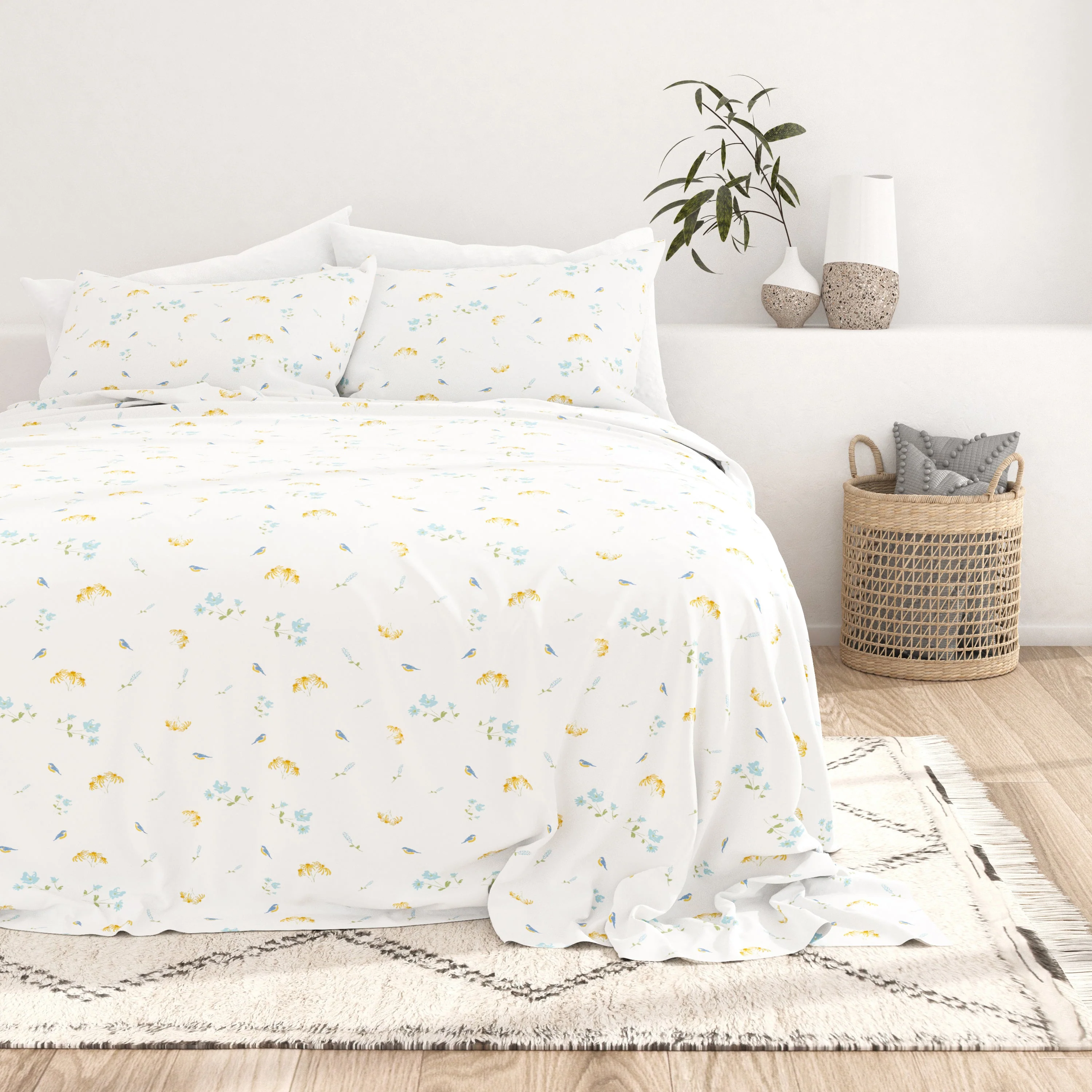 Bluebirds Pattern 4-Piece Sheet Set - Sale - Image 3