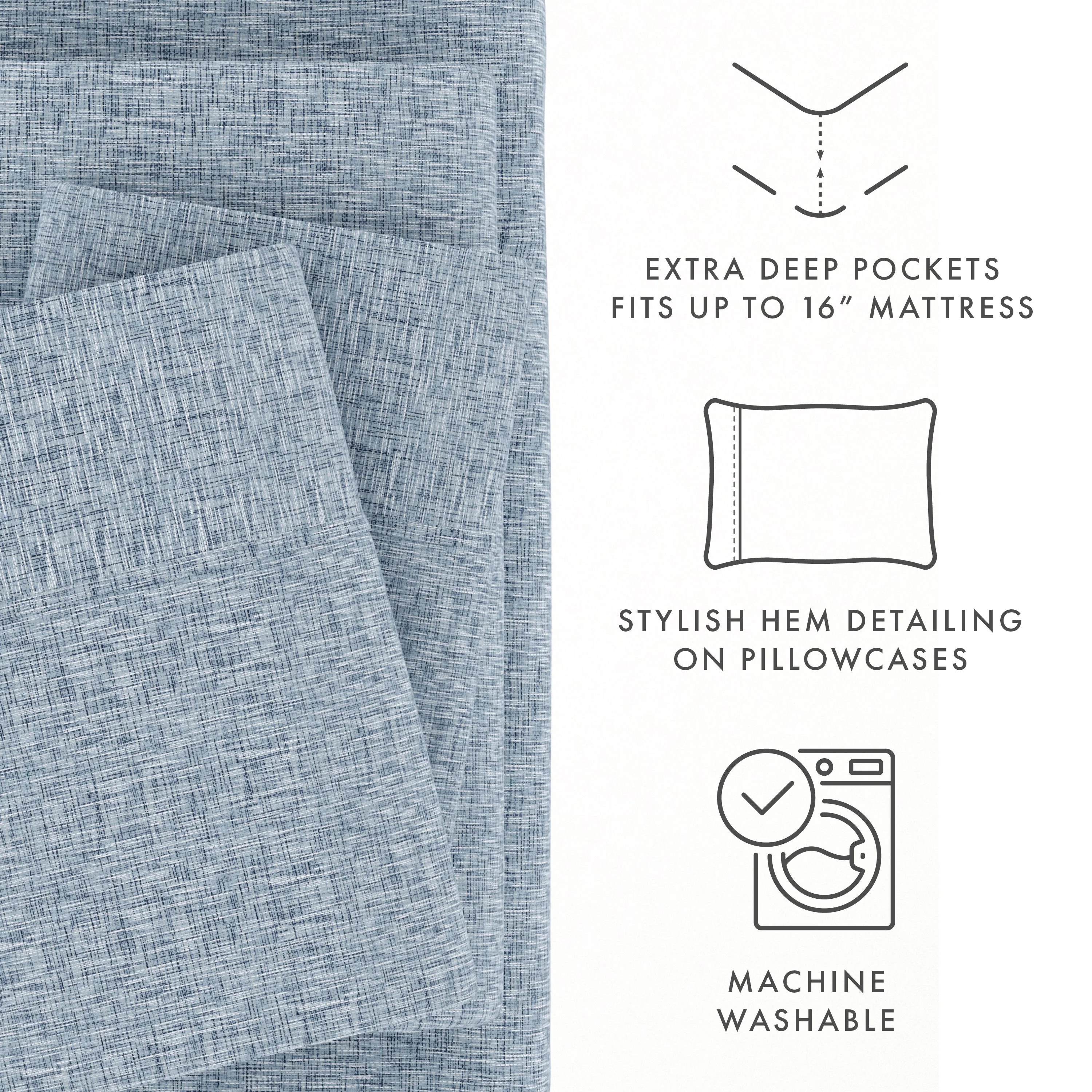 Chambray Style Pattern 4-Piece Sheet Set - Sale - Image 19
