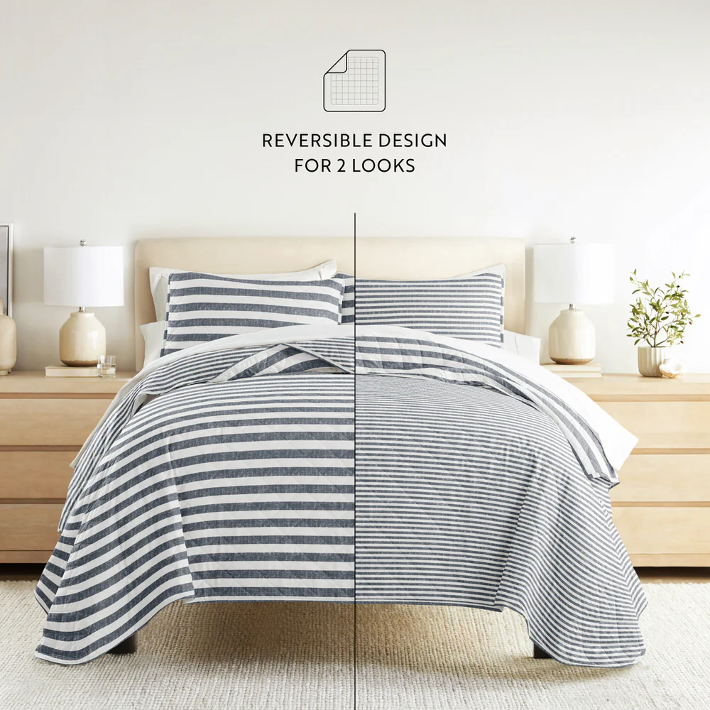 Classic Stripe Reversible Quilted Coverlet Set - Image 16