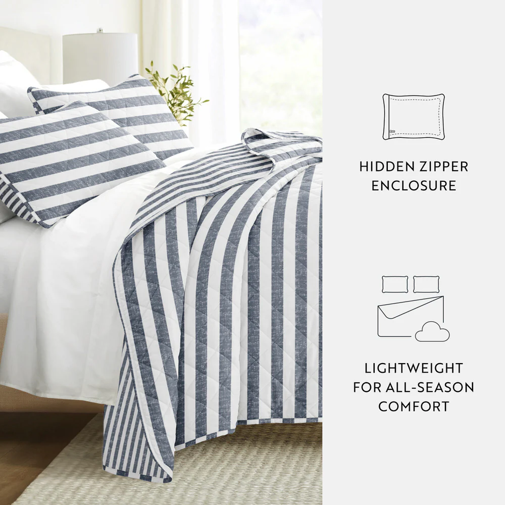 Classic Stripe Reversible Quilted Coverlet Set - Image 18