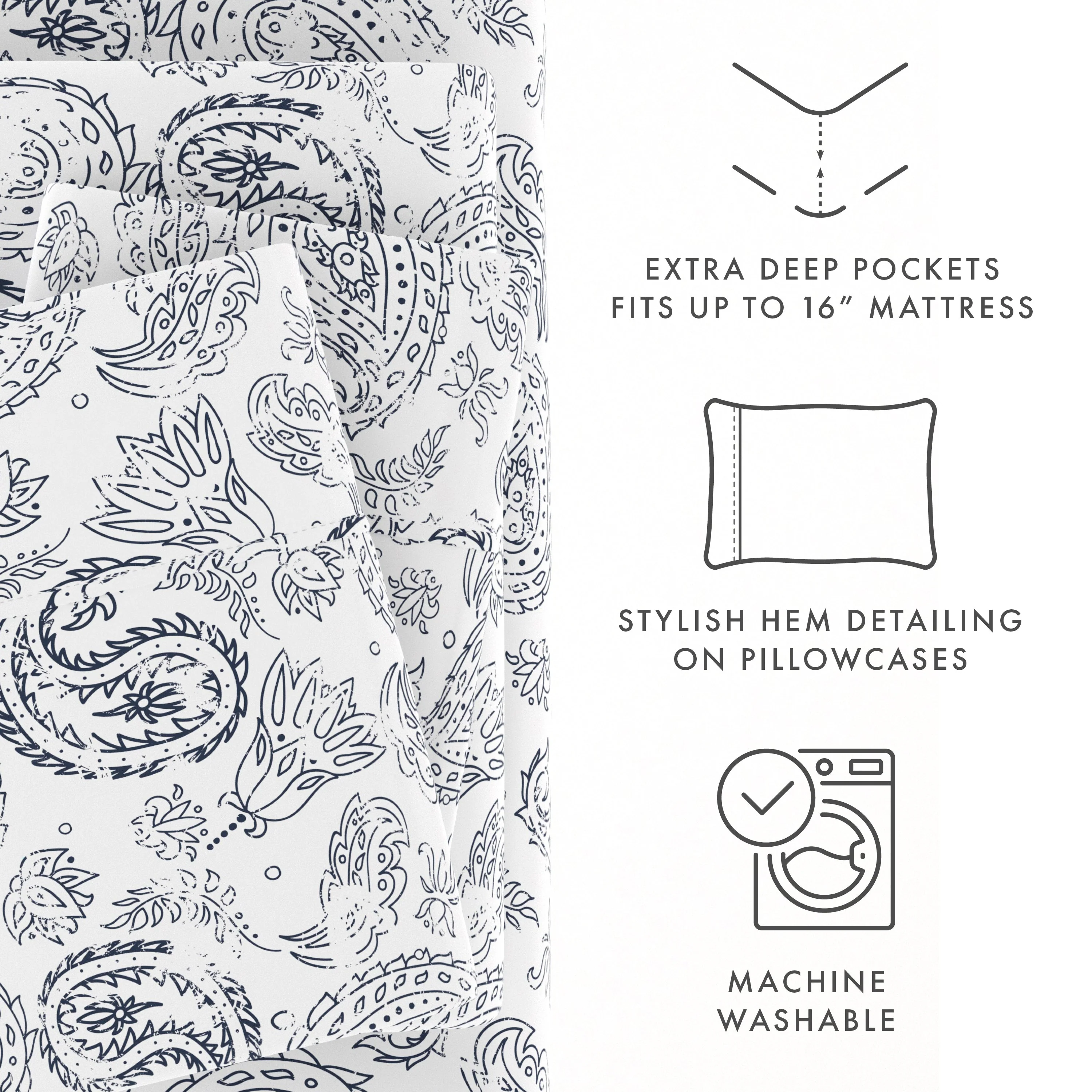 Coarse Paisley Pattern 4-Piece Sheet Set - Sale - Image 13