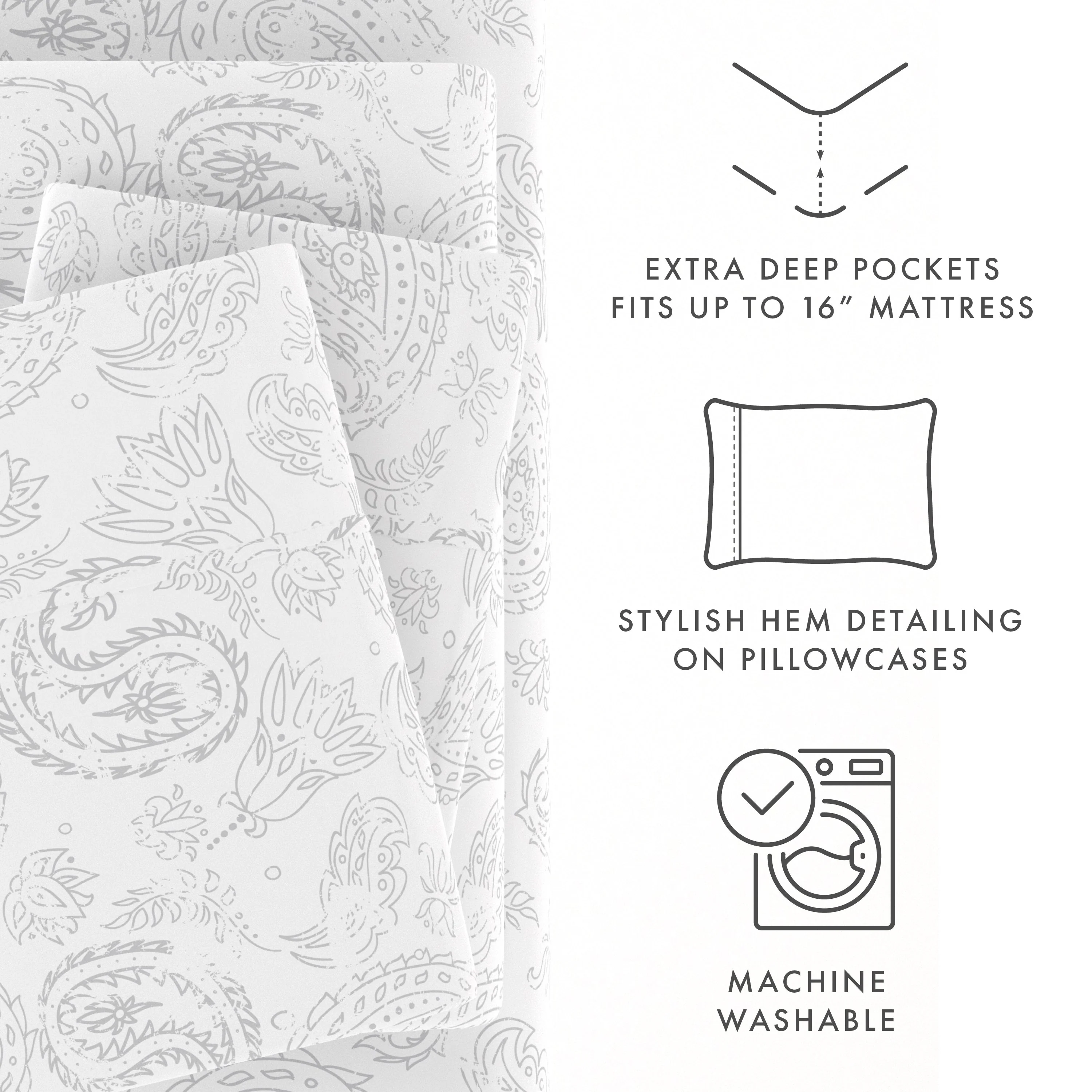 Coarse Paisley Pattern 4-Piece Sheet Set - Sale - Image 14