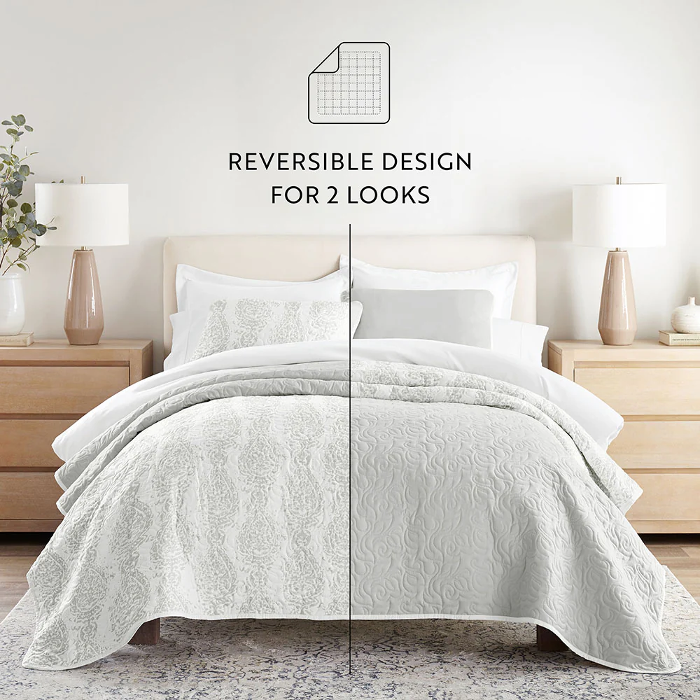 Distressed Damask Reversible Quilted Coverlet Set - Image 10