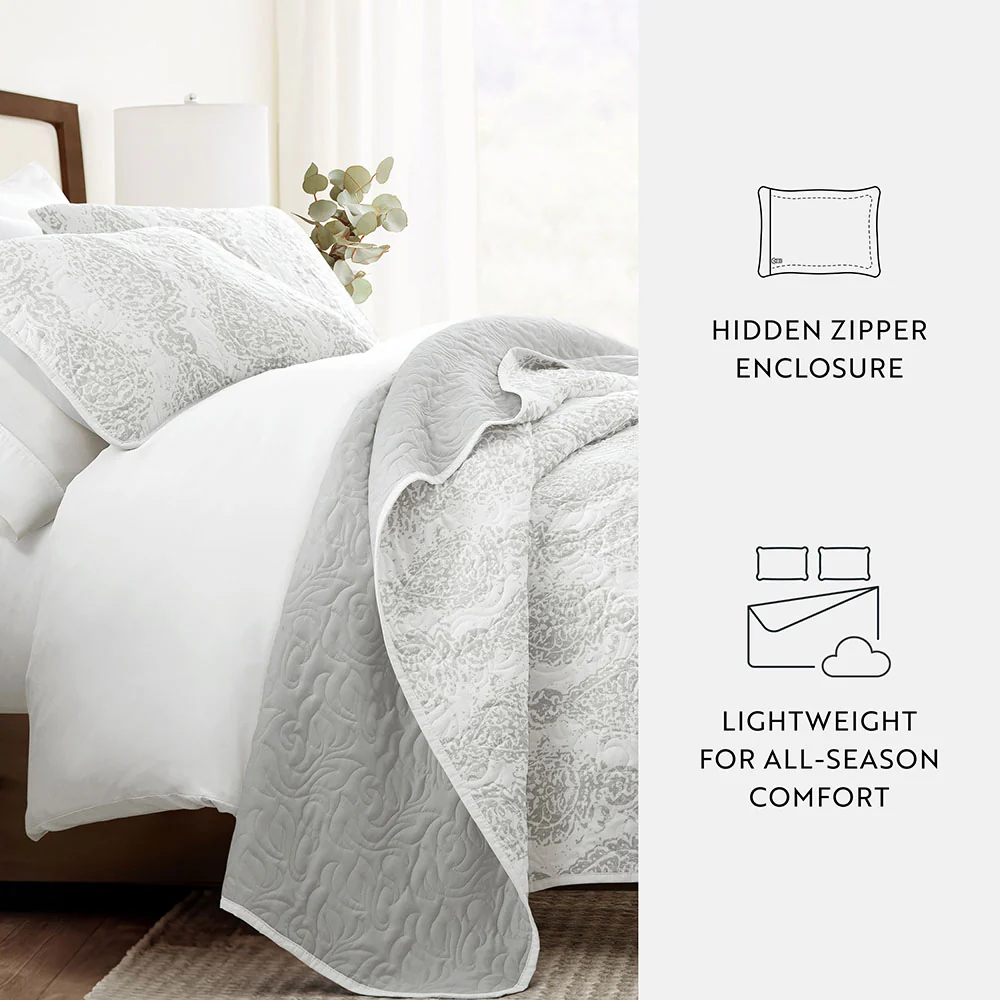 Distressed Damask Reversible Quilted Coverlet Set - Image 12