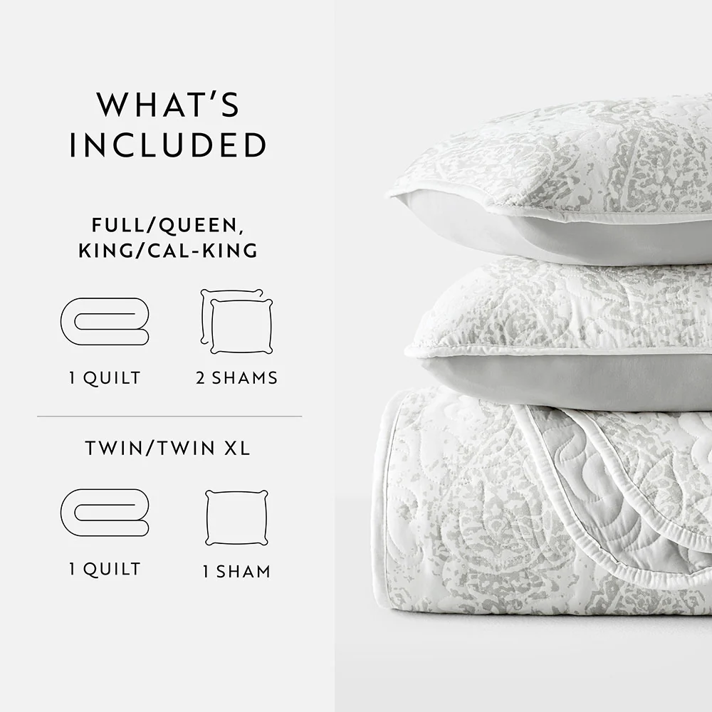 Distressed Damask Reversible Quilted Coverlet Set - Image 17