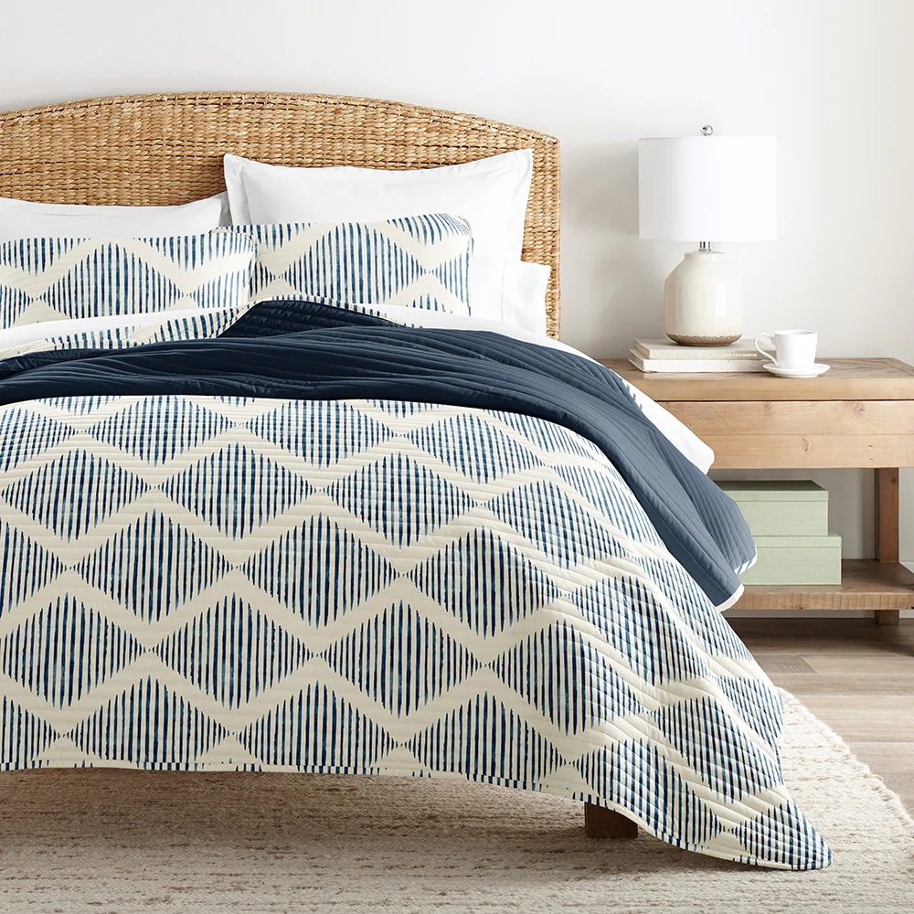Distressed Diamond Reversible Quilted Coverlet Set - Image 3