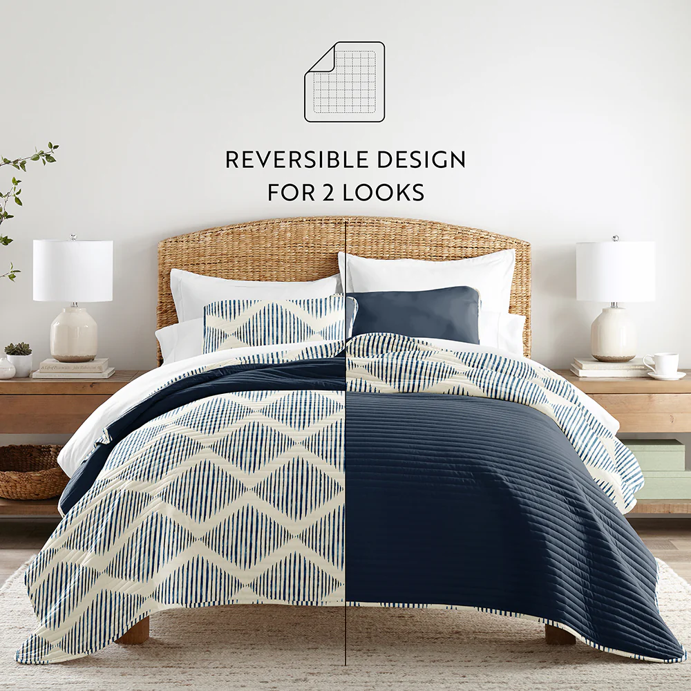 Distressed Diamond Reversible Quilted Coverlet Set - Image 5