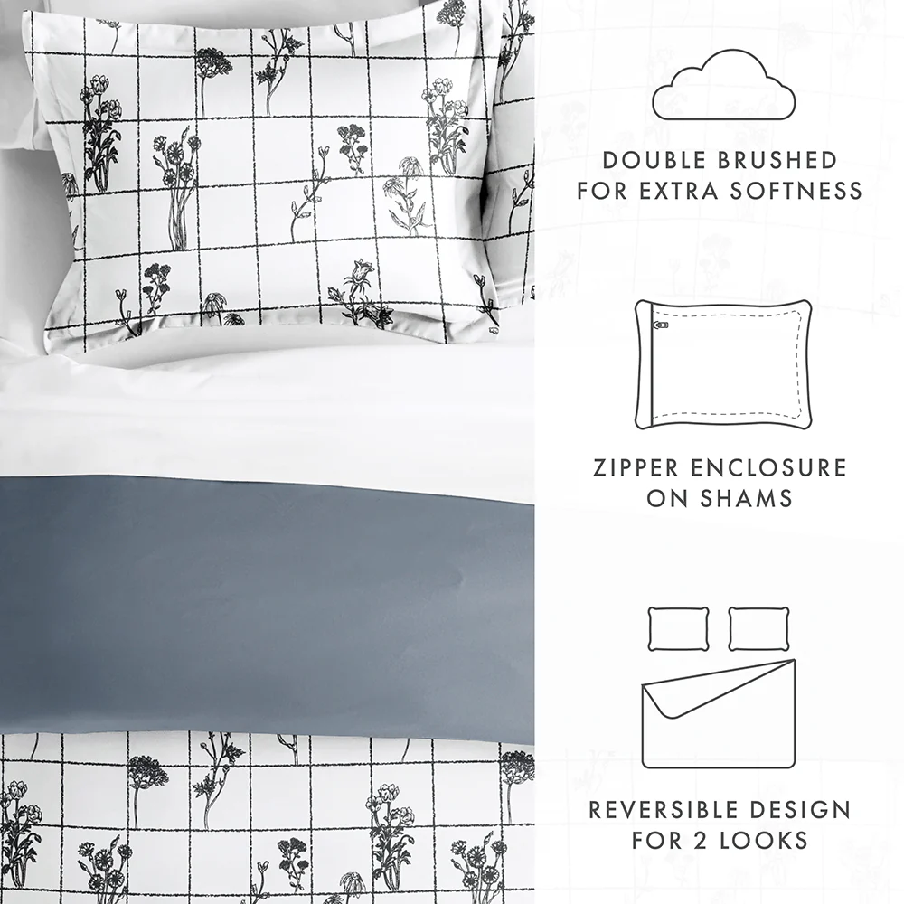 Flower Field Pattern 3-Piece Reversible Duvet Cover Set - Image 10