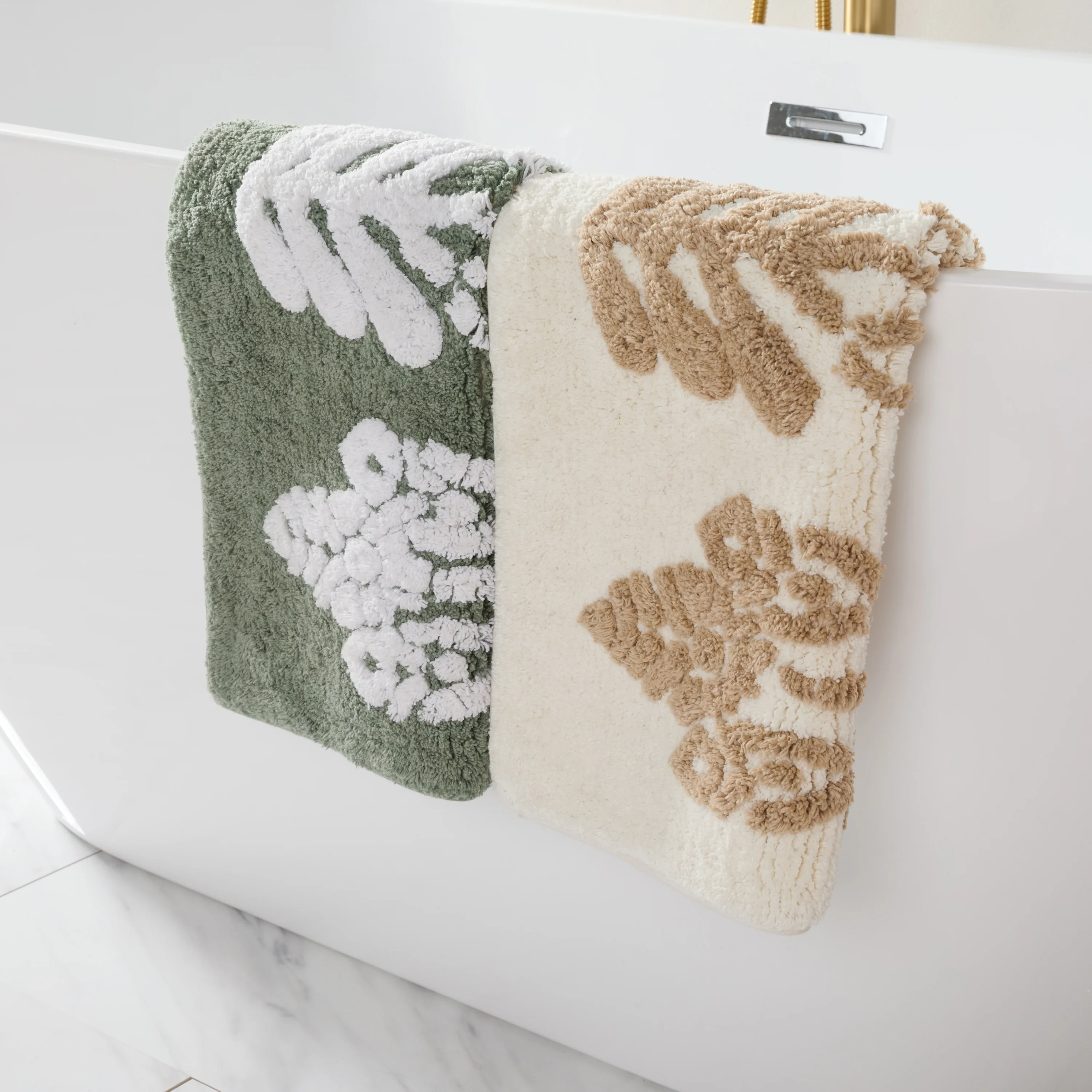 100% Cotton Folk Leaves Patterned Bath Mat - Image 18