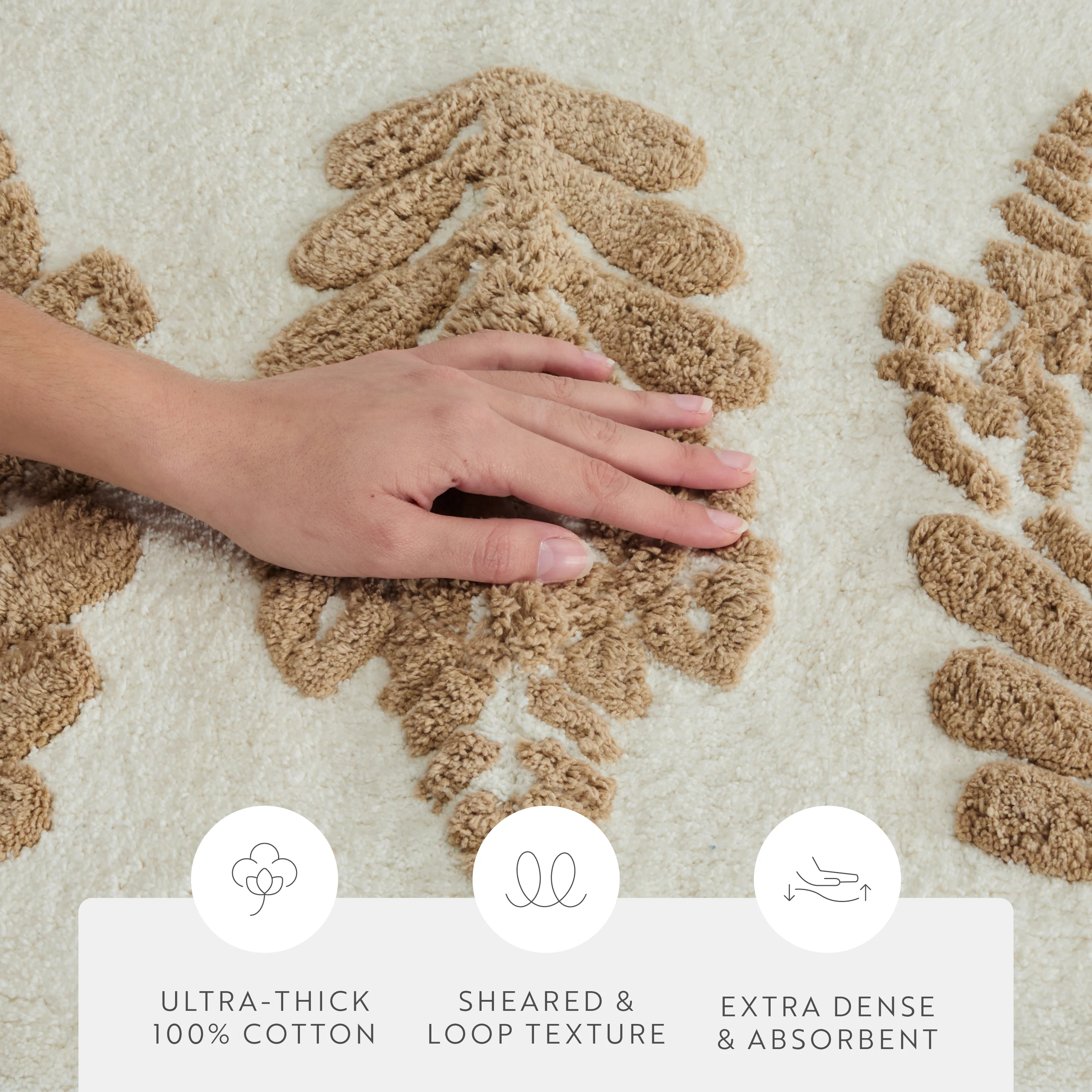 100% Cotton Folk Leaves Patterned Bath Mat - Image 19