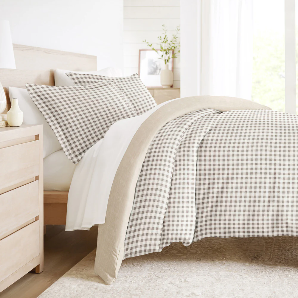 Gingham Check Pattern 3-Piece Reversible Duvet Cover Set - Image 3