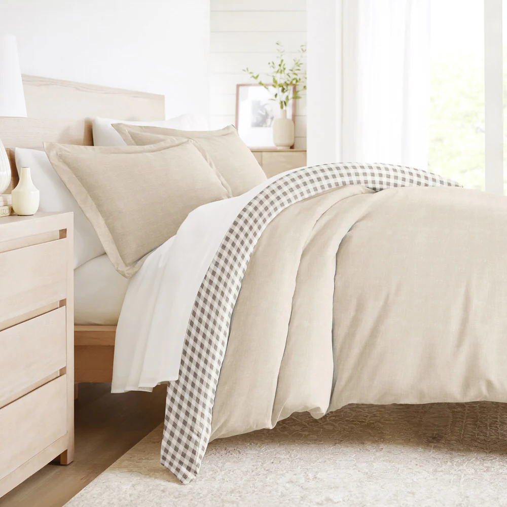 Gingham Check Pattern 3-Piece Reversible Duvet Cover Set - Image 4