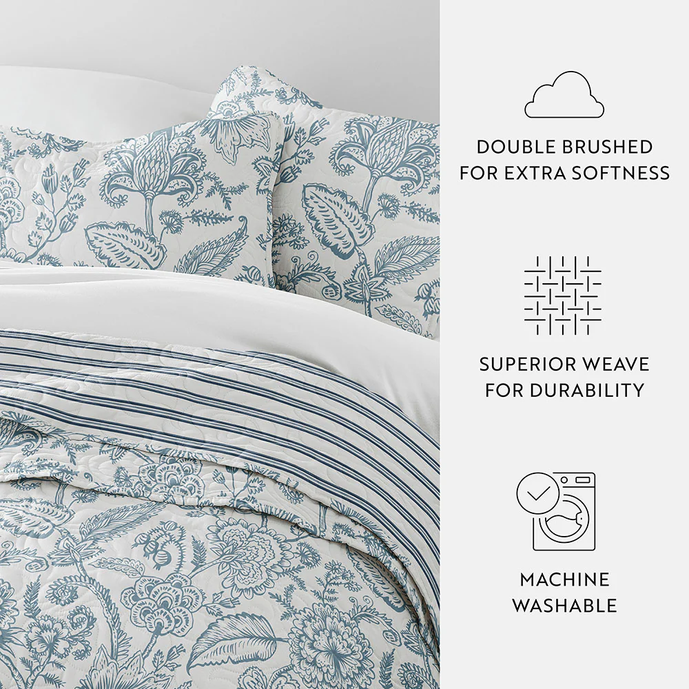 Jacobean/Stripe Reversible Quilted Coverlet Set - Image 8