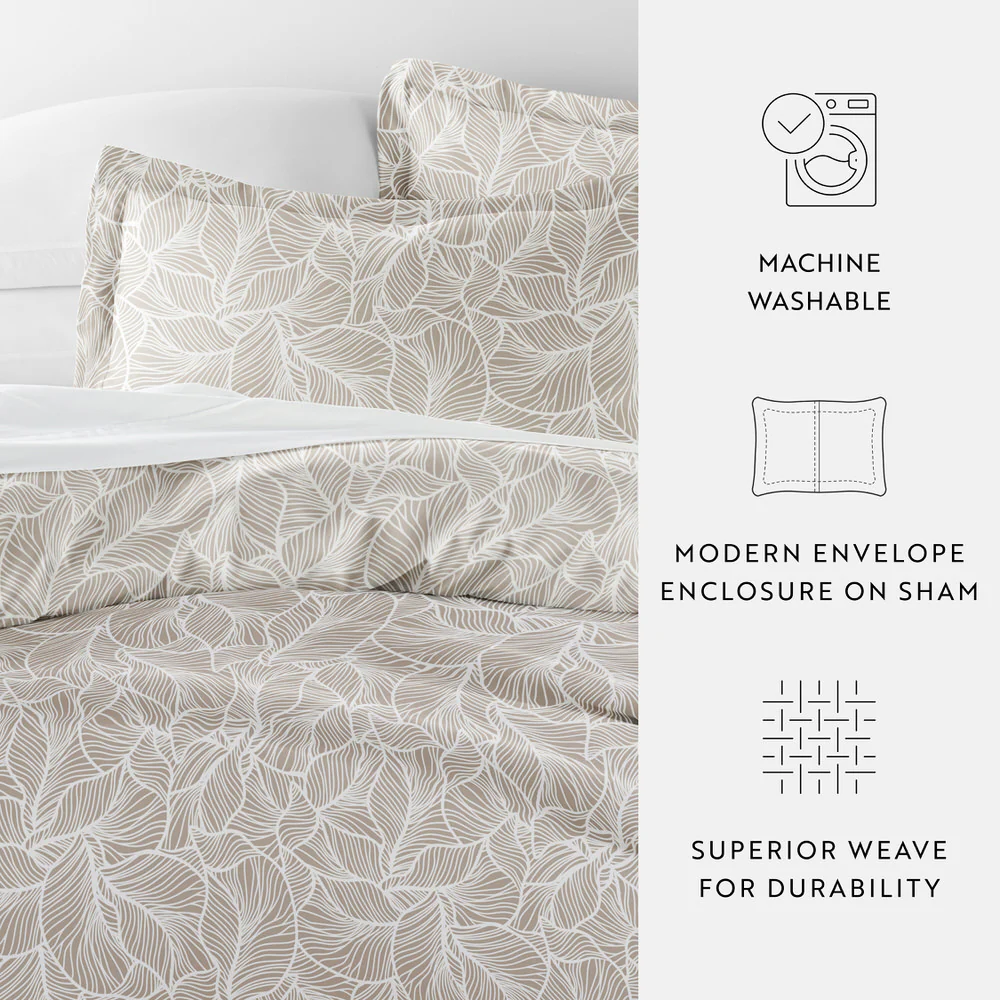 Linear Leaves Pattern 3-Piece Duvet Cover Set - Image 7