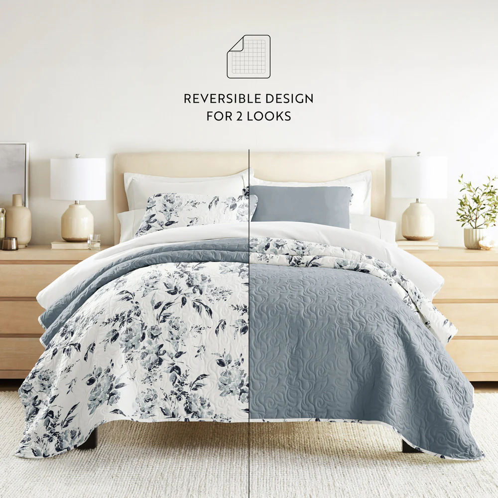 Rose Garden Reversible Quilted Coverlet Set - Image 9