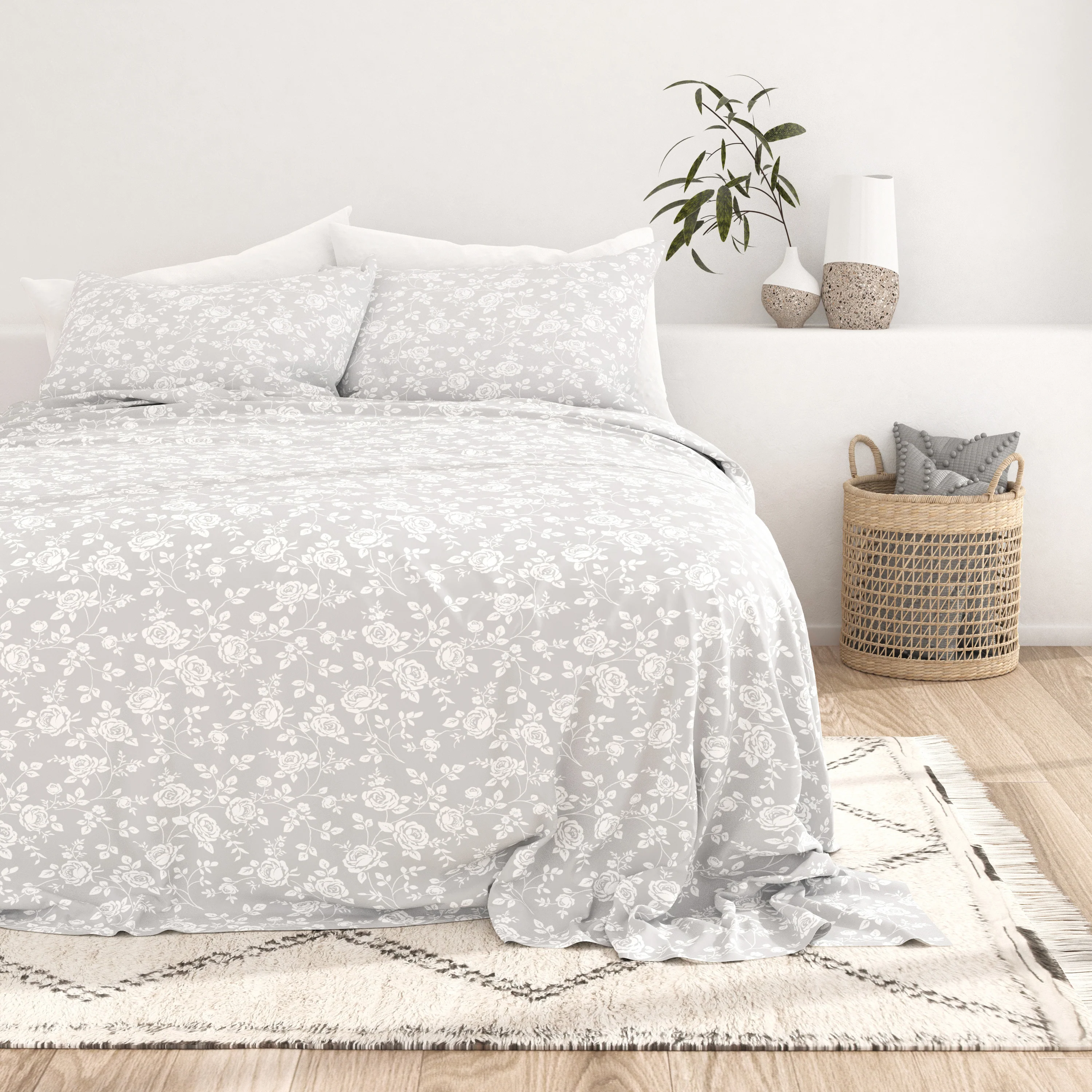 Rose Gray Pattern 4-Piece Sheet Set - Image 3