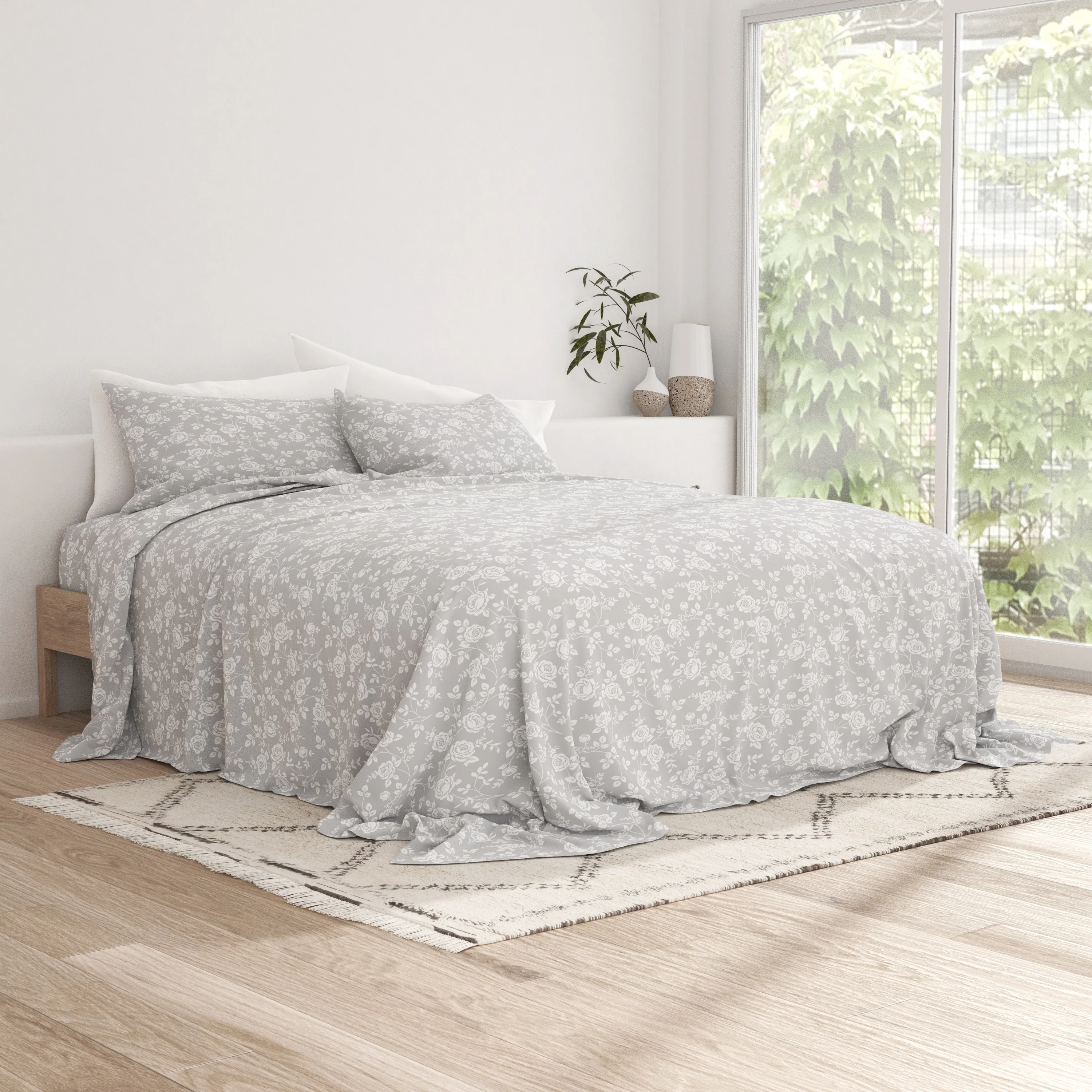 Rose Gray Pattern 4-Piece Sheet Set - Image 4