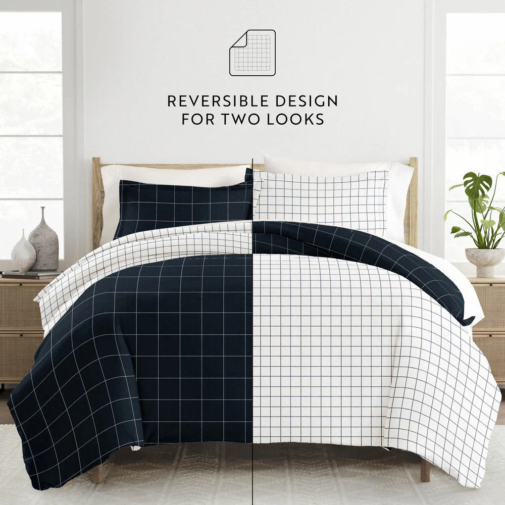 Rustic Windowpane Pattern 3-Piece Reversible Duvet Cover Set - Image 12