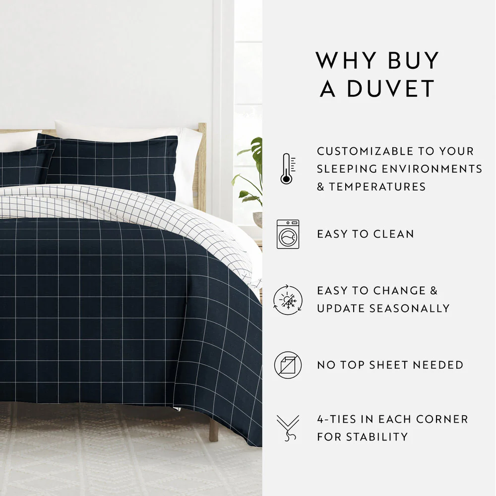Rustic Windowpane Pattern 3-Piece Reversible Duvet Cover Set - Image 15