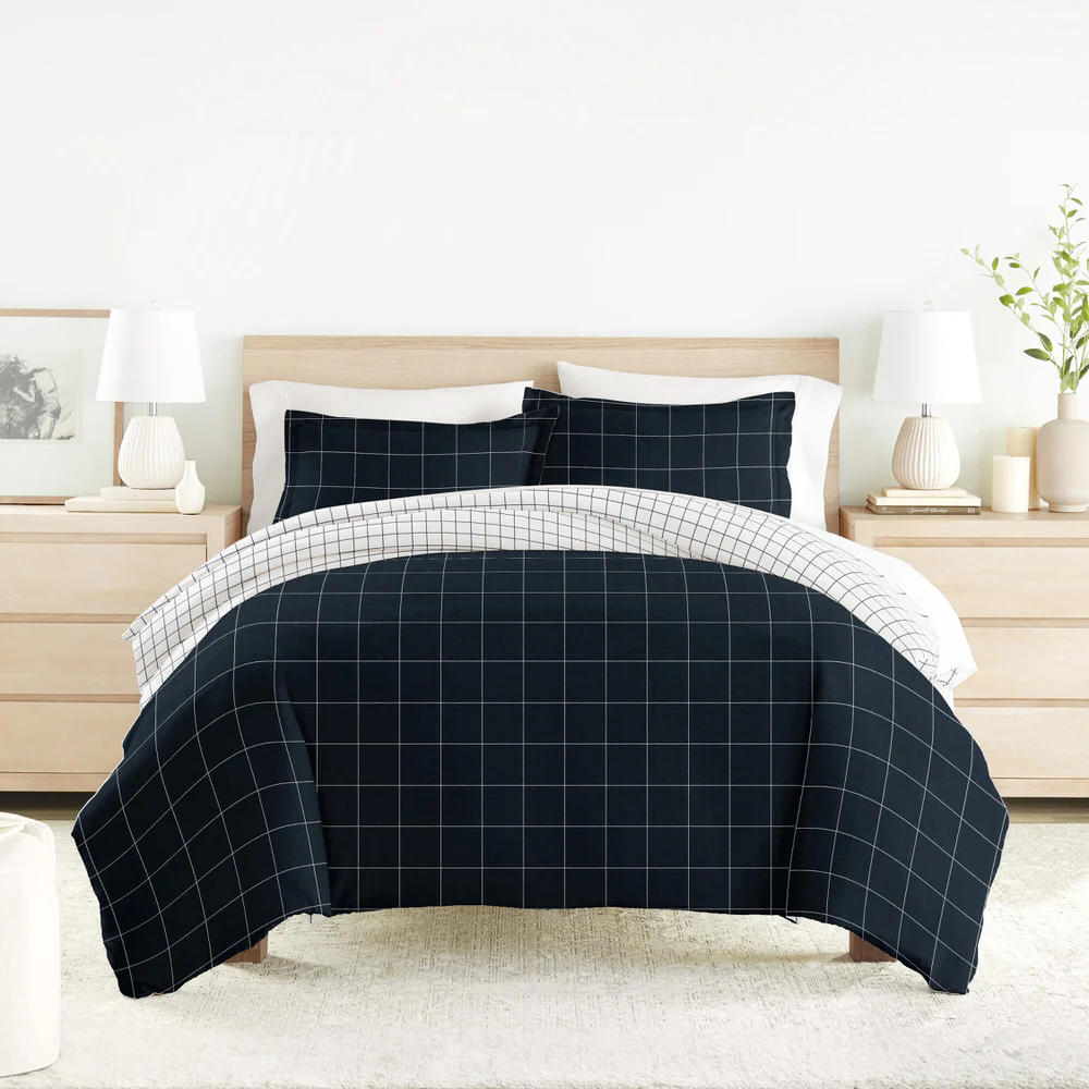 Rustic Windowpane Pattern 3-Piece Reversible Duvet Cover Set - Image 5