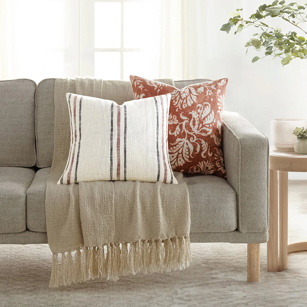 2-Pack Yarn-Dyed Framed Stripe / Distressed Floral Decor Throw Pillows (Sale) - Image 4