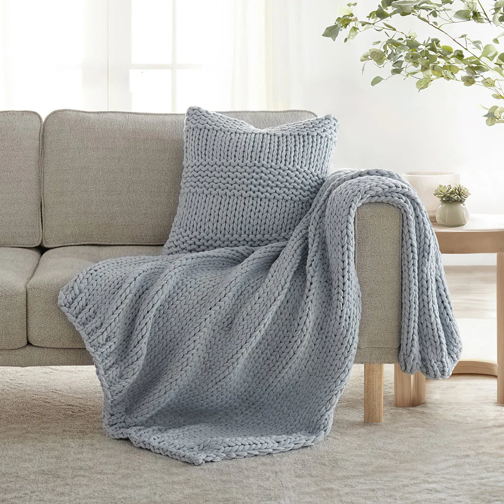 Chunky Knit Throw Blanket and Decor Pillow with Insert Bundle (Sale) - Image 10