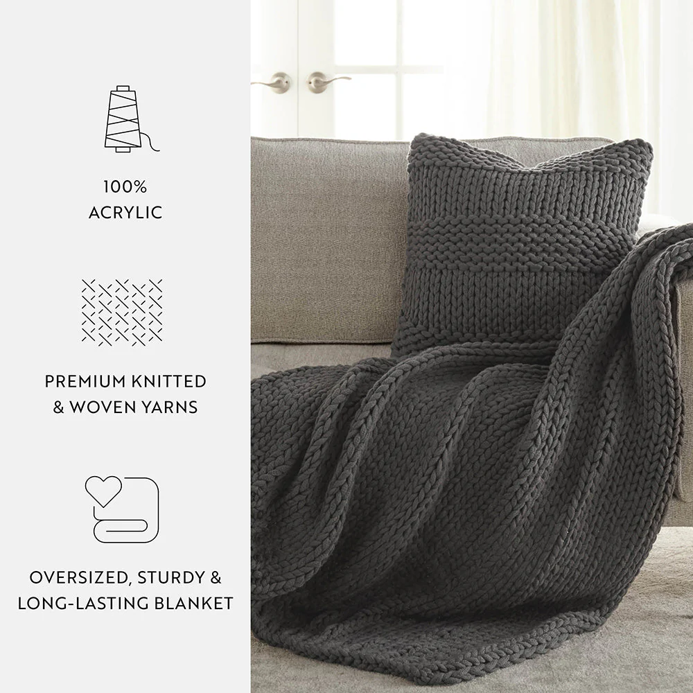 Chunky Knit Throw Blanket and Decor Pillow with Insert Bundle (Sale) - Image 16