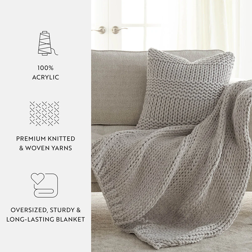 Chunky Knit Throw Blanket and Decor Pillow with Insert Bundle (Sale) - Image 17