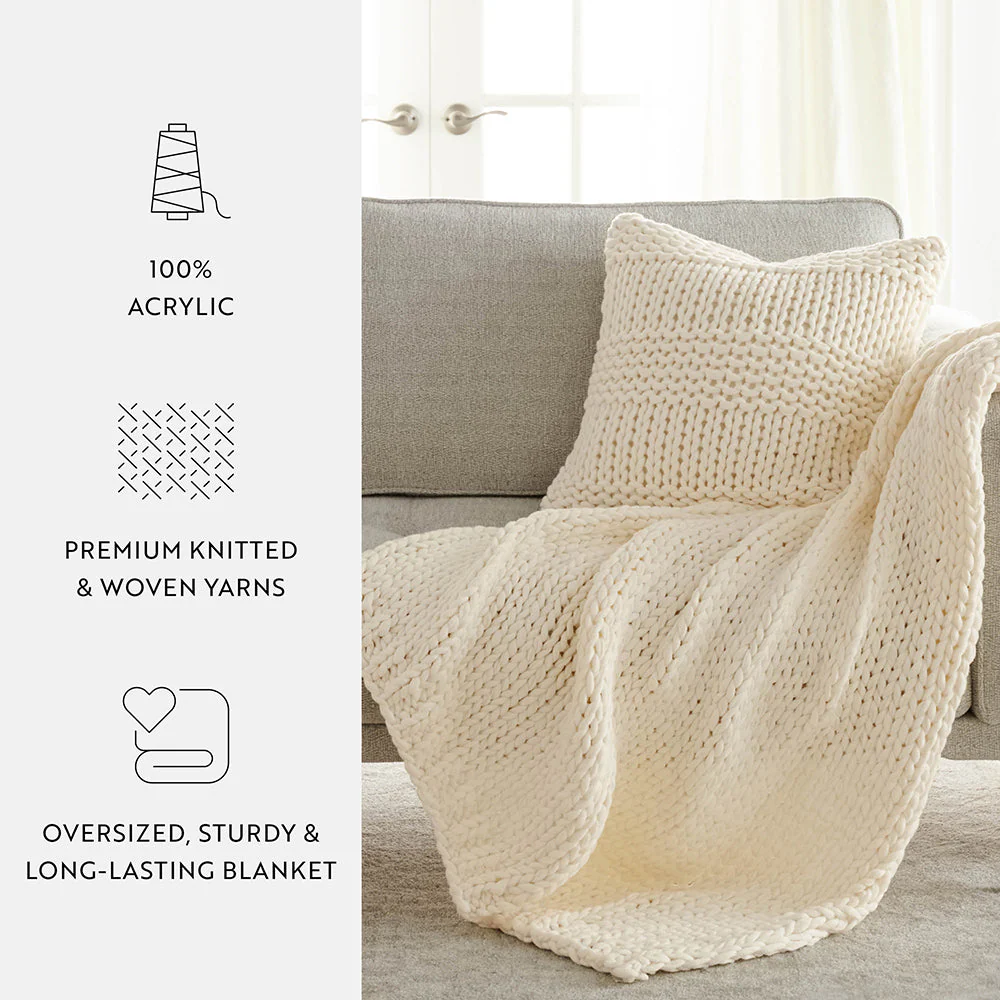 Chunky Knit Throw Blanket and Decor Pillow with Insert Bundle (Sale) - Image 18