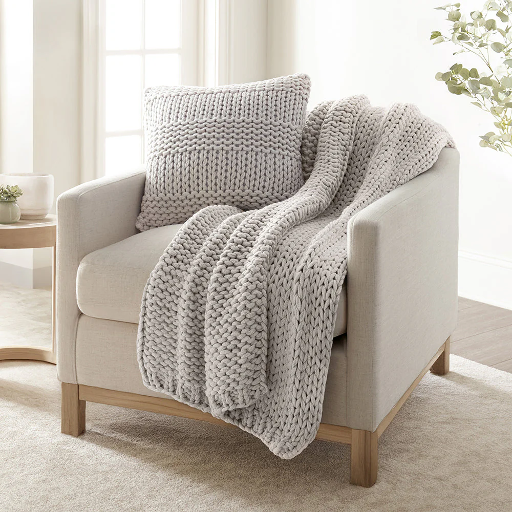 Chunky Knit Throw Blanket and Decor Pillow with Insert Bundle (Sale) - Image 2