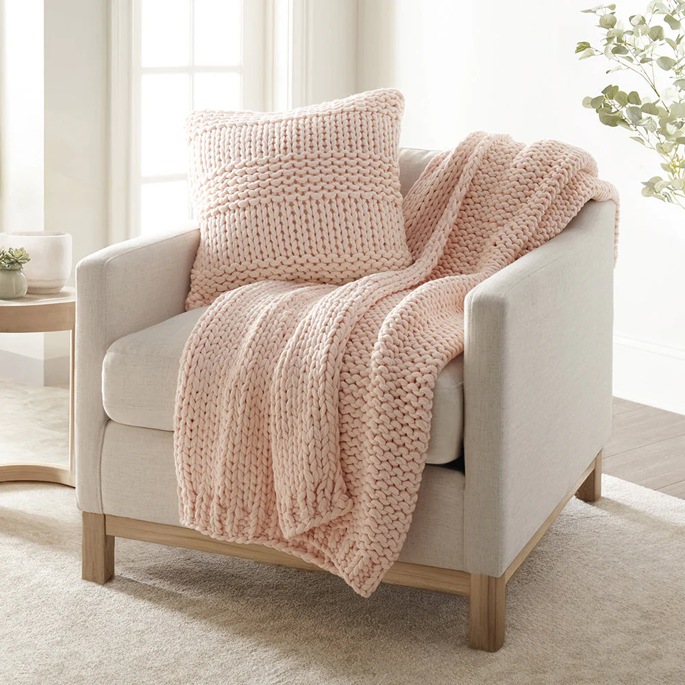 Chunky Knit Throw Blanket and Decor Pillow with Insert Bundle (Sale) - Image 4