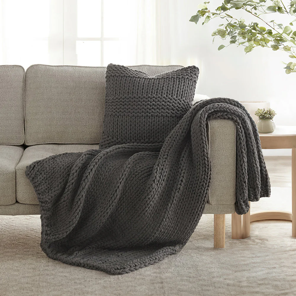 Chunky Knit Throw Blanket and Decor Pillow with Insert Bundle (Sale) - Image 6