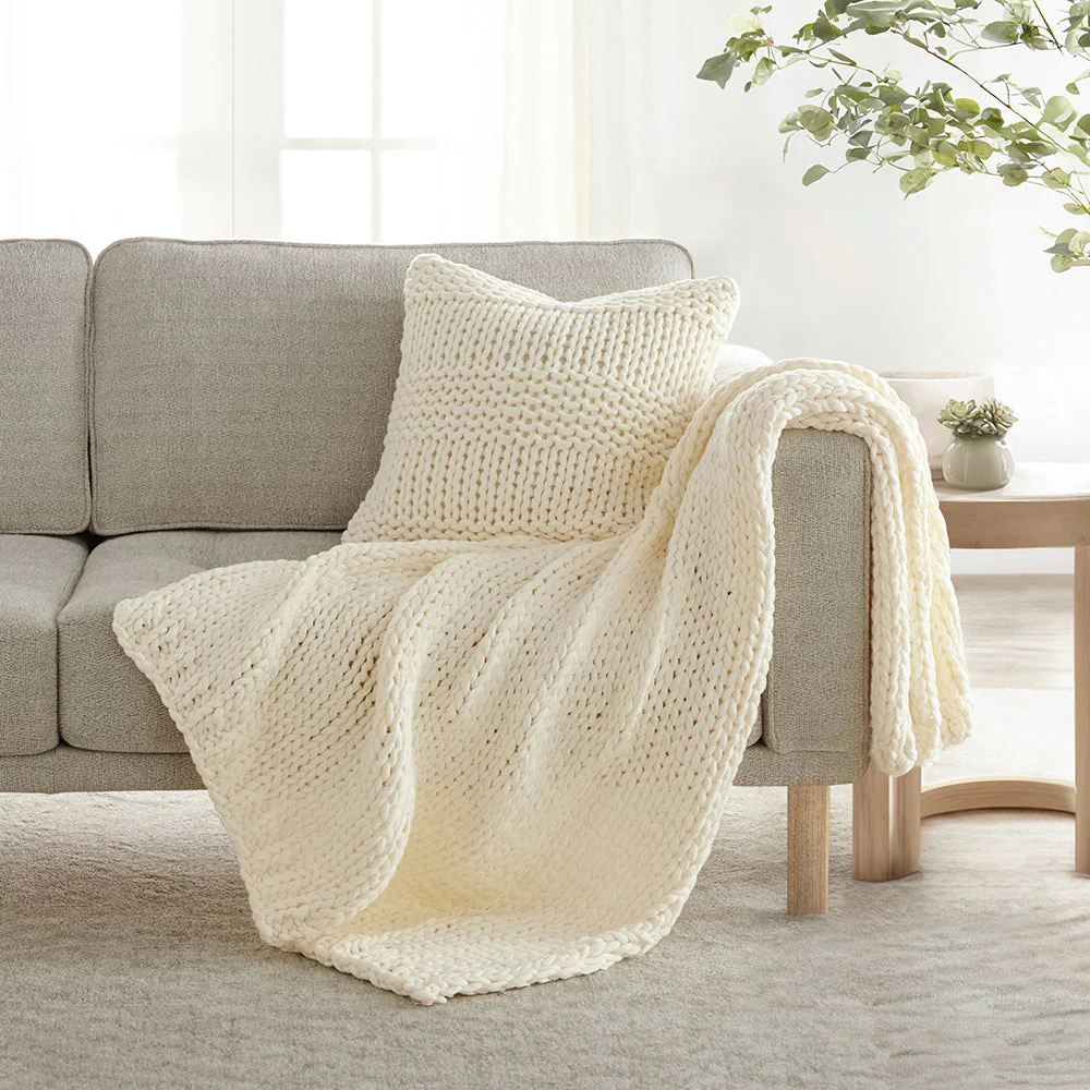 Chunky Knit Throw Blanket and Decor Pillow with Insert Bundle (Sale) - Image 8