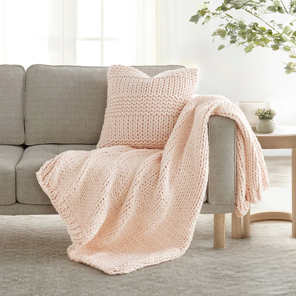 Chunky Knit Throw Blanket and Decor Pillow with Insert Bundle (Sale) - Image 9