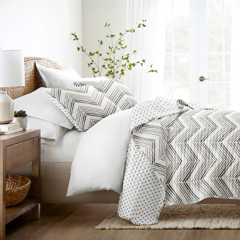 Diamond Chevron Reversible Quilted Coverlet Set (Sale)