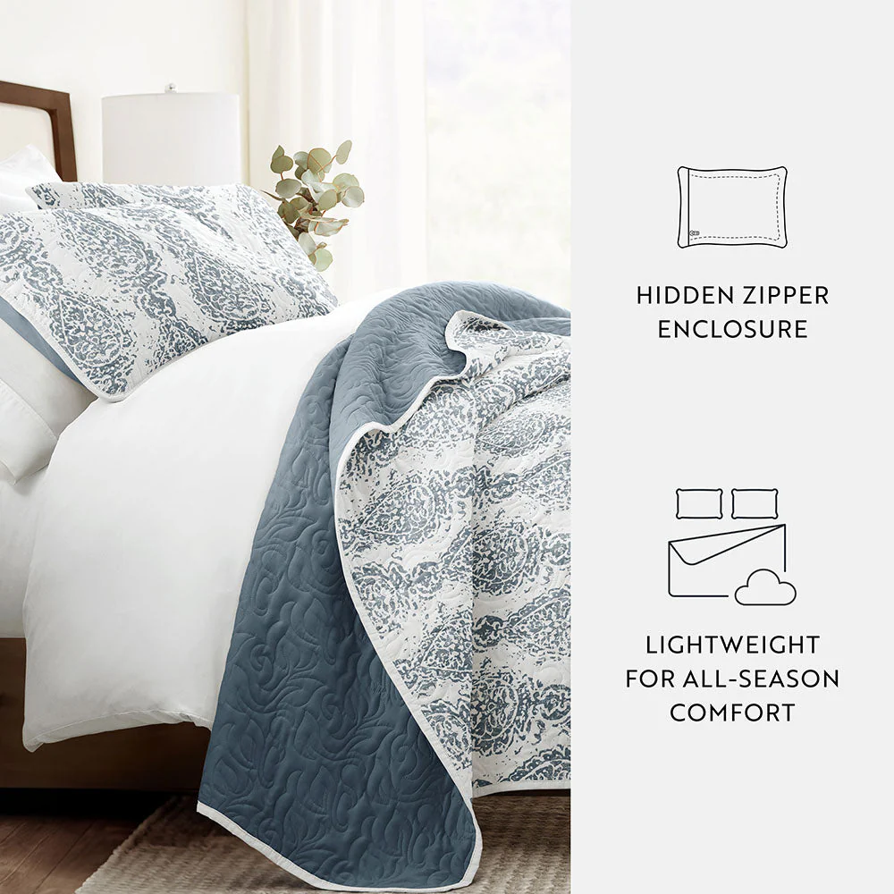 Distressed Damask Reversible Quilted Coverlet Set (Sale) - Image 11