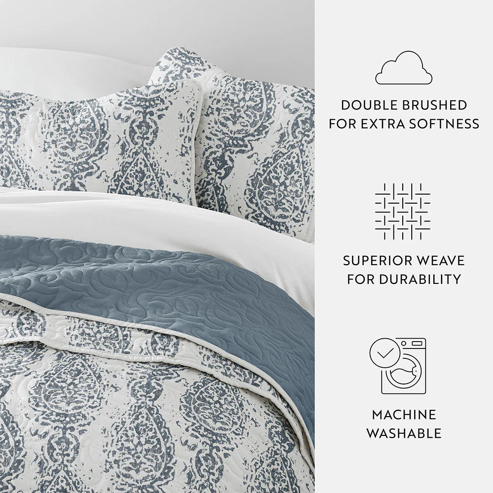 Distressed Damask Reversible Quilted Coverlet Set (Sale) - Image 15