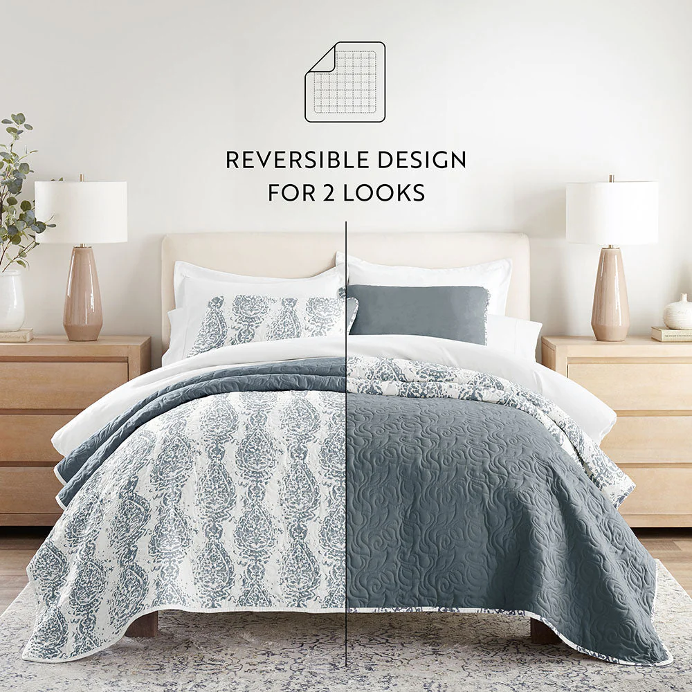 Distressed Damask Reversible Quilted Coverlet Set (Sale) - Image 9