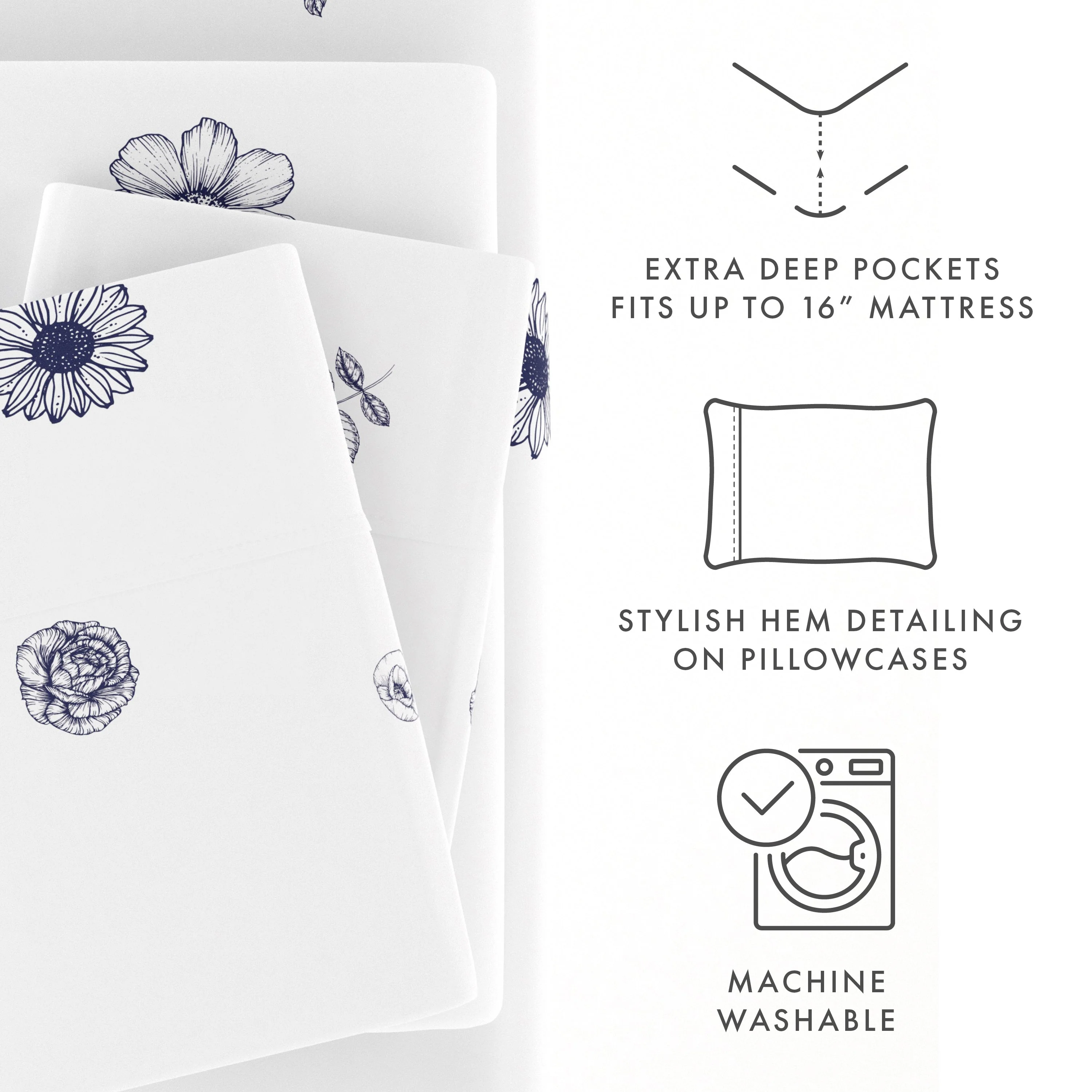 Indigo Flowers Pattern 4-Piece Sheet Set (Sale) - Image 7