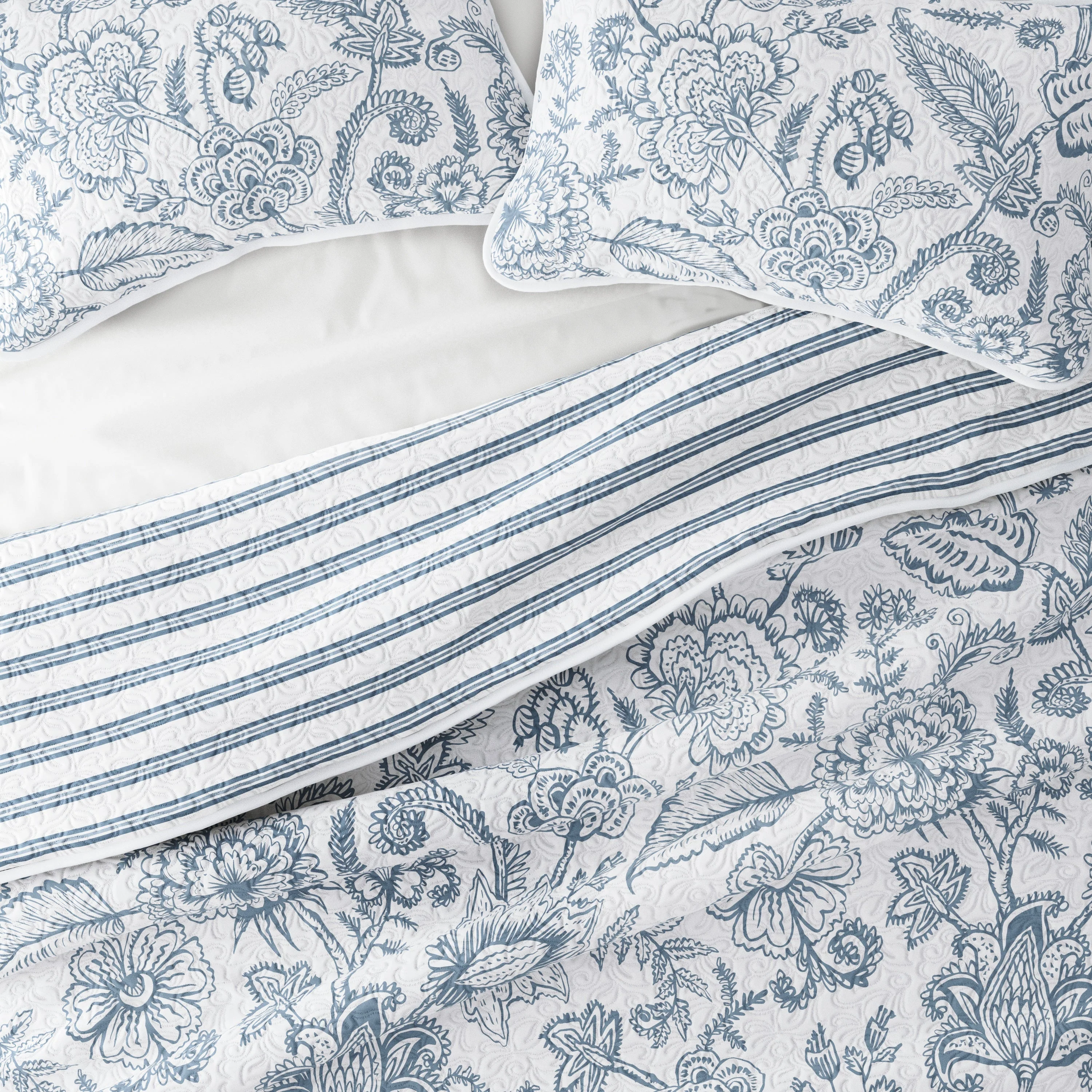 Jacobean/Stripe Reversible Quilted Coverlet Set (Sale) - Image 3