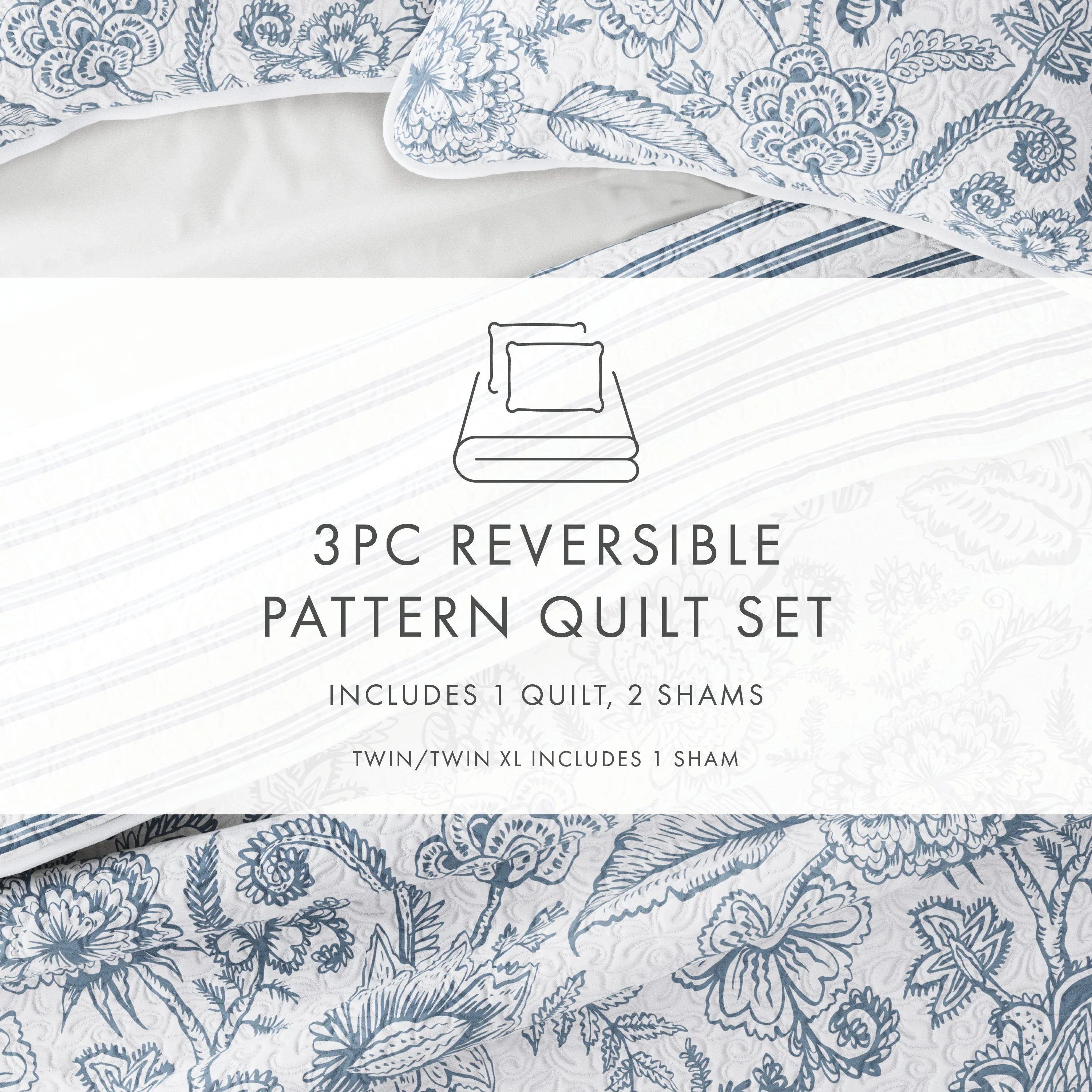 Jacobean/Stripe Reversible Quilted Coverlet Set (Sale) - Image 7