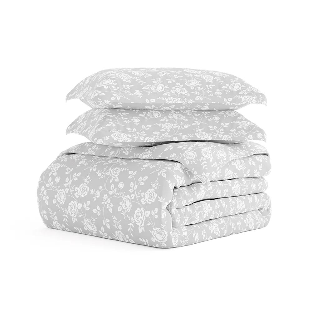 Rose Gray Pattern 3-Piece Duvet Cover Set (Sale) - Image 4