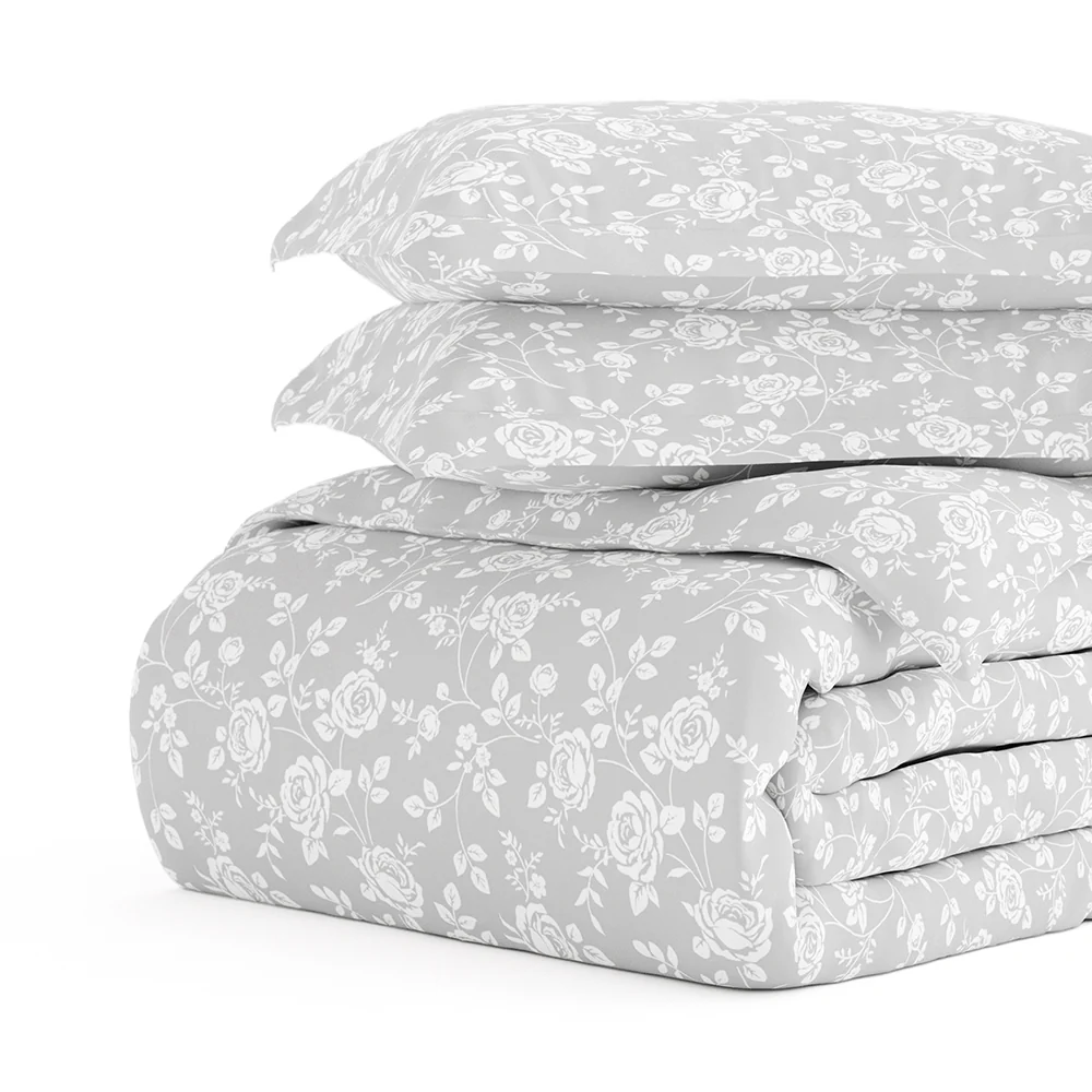 Rose Gray Pattern 3-Piece Duvet Cover Set (Sale) - Image 5