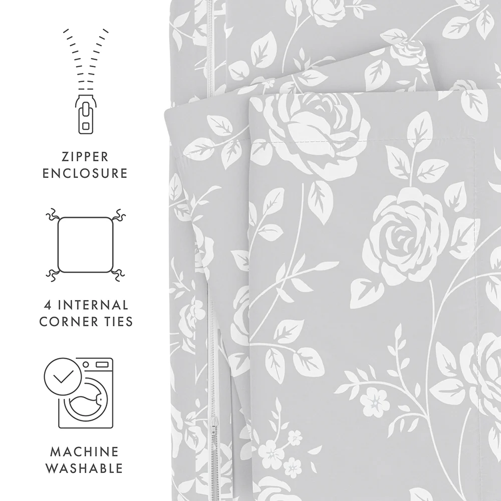 Rose Gray Pattern 3-Piece Duvet Cover Set (Sale) - Image 9