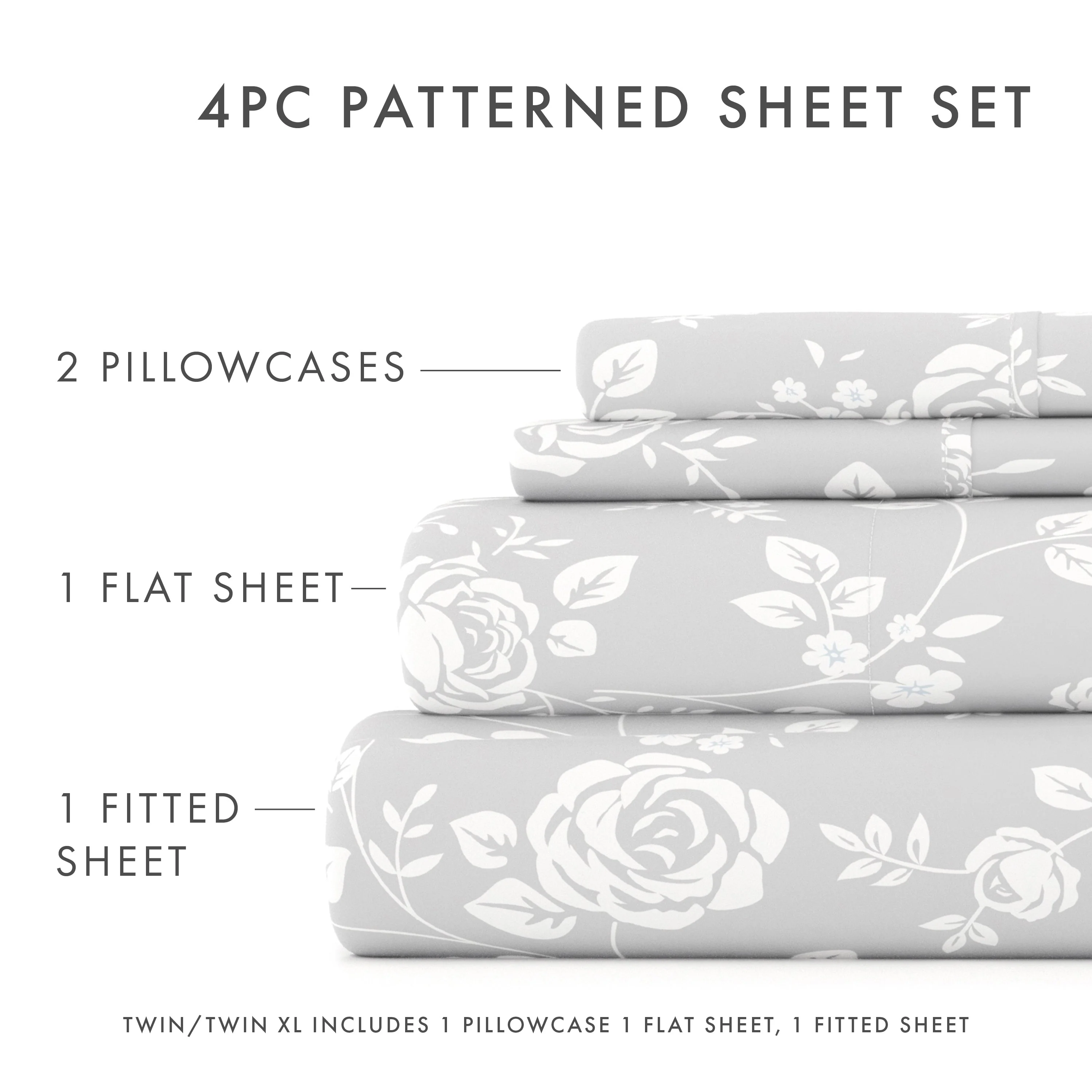 Rose Gray Pattern 4-Piece Sheet Set (Sale) - Image 5
